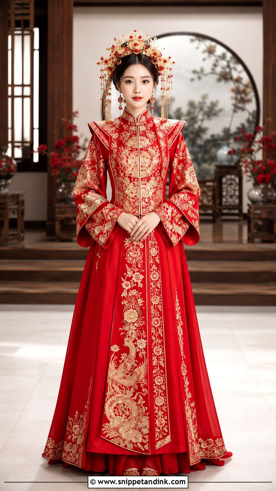 Red Fengguan Xiapei Wedding Dress - Snippet and Ink - 20 Red Chinese Wedding Dress Ideas