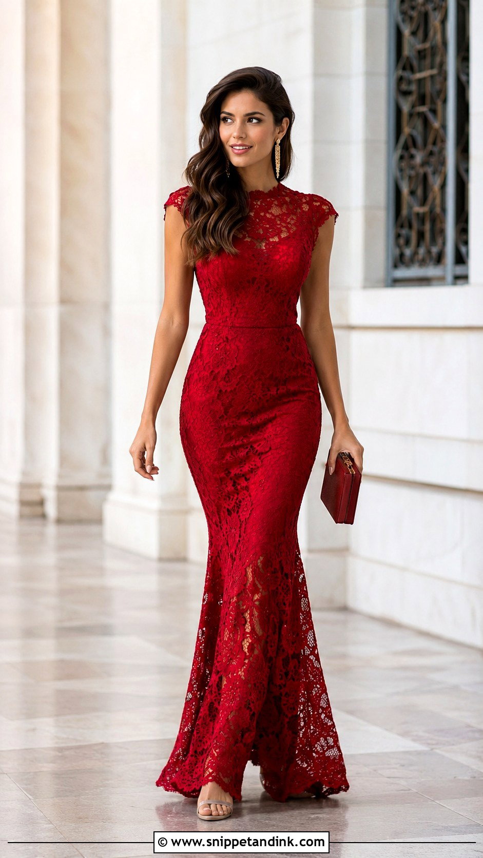 Red Fitted Lace Gown - Snippet and Ink - 20 Fitted Lace Gown Styles
