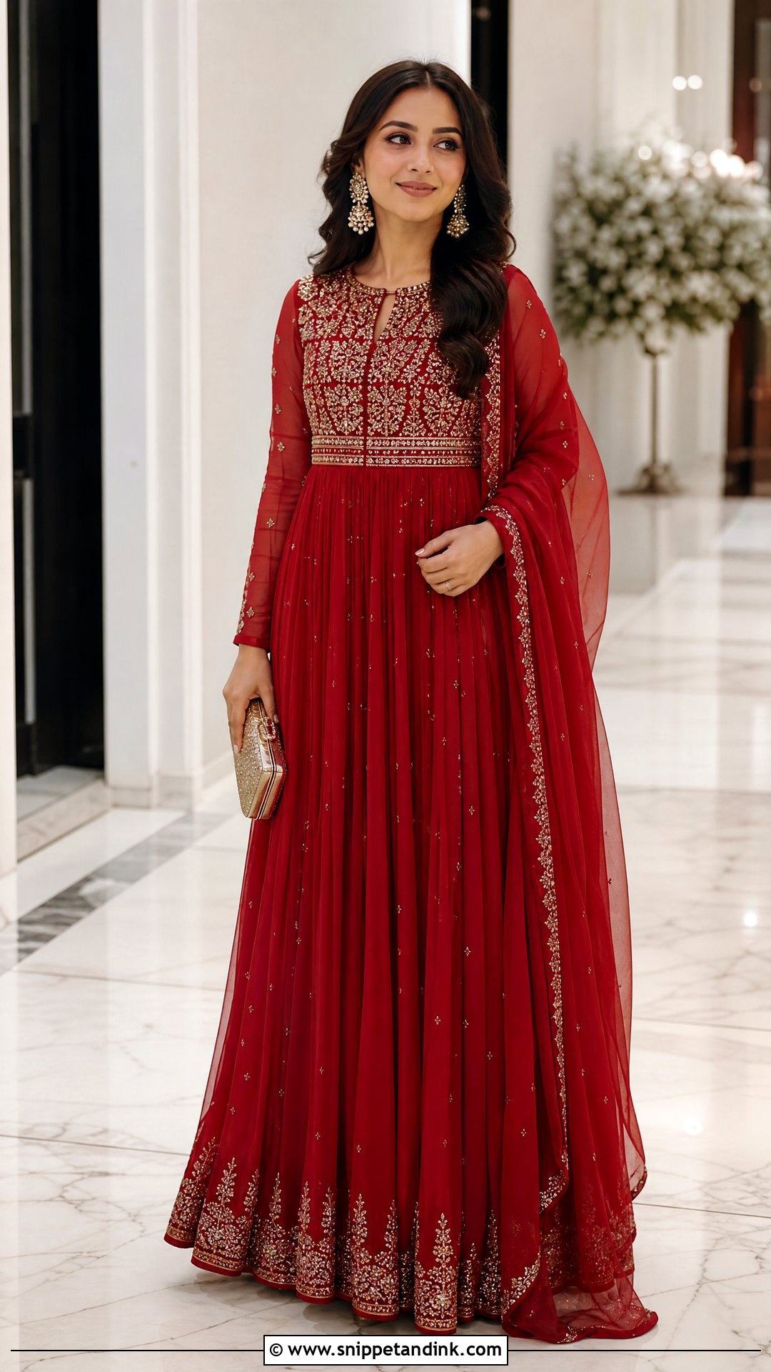 Red Floor Length Anarkali Outfit - Snippet and Ink - 25 Red Indian Dress Outfit Ideas