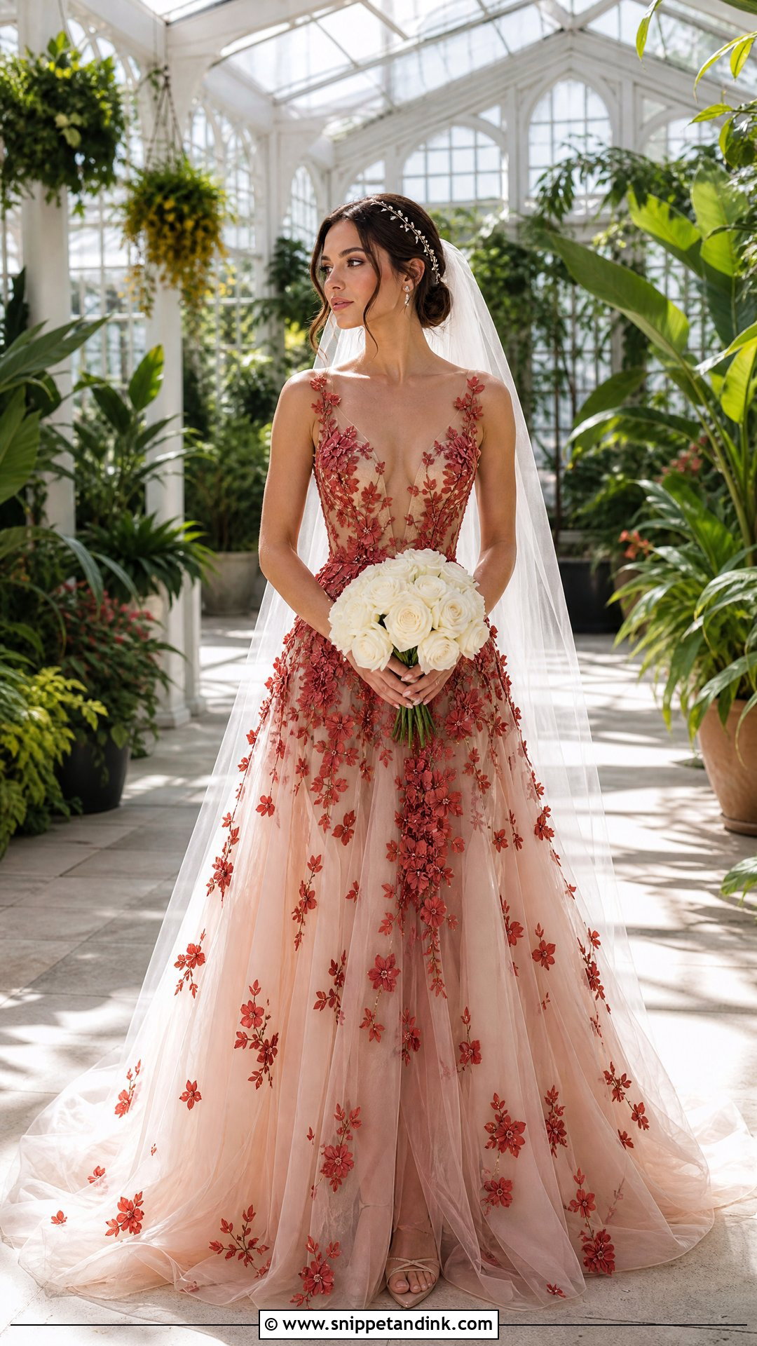 Red Floral Applique Bridal Gown - Snippet and Ink - 20 Red Bridal Dress Gowns