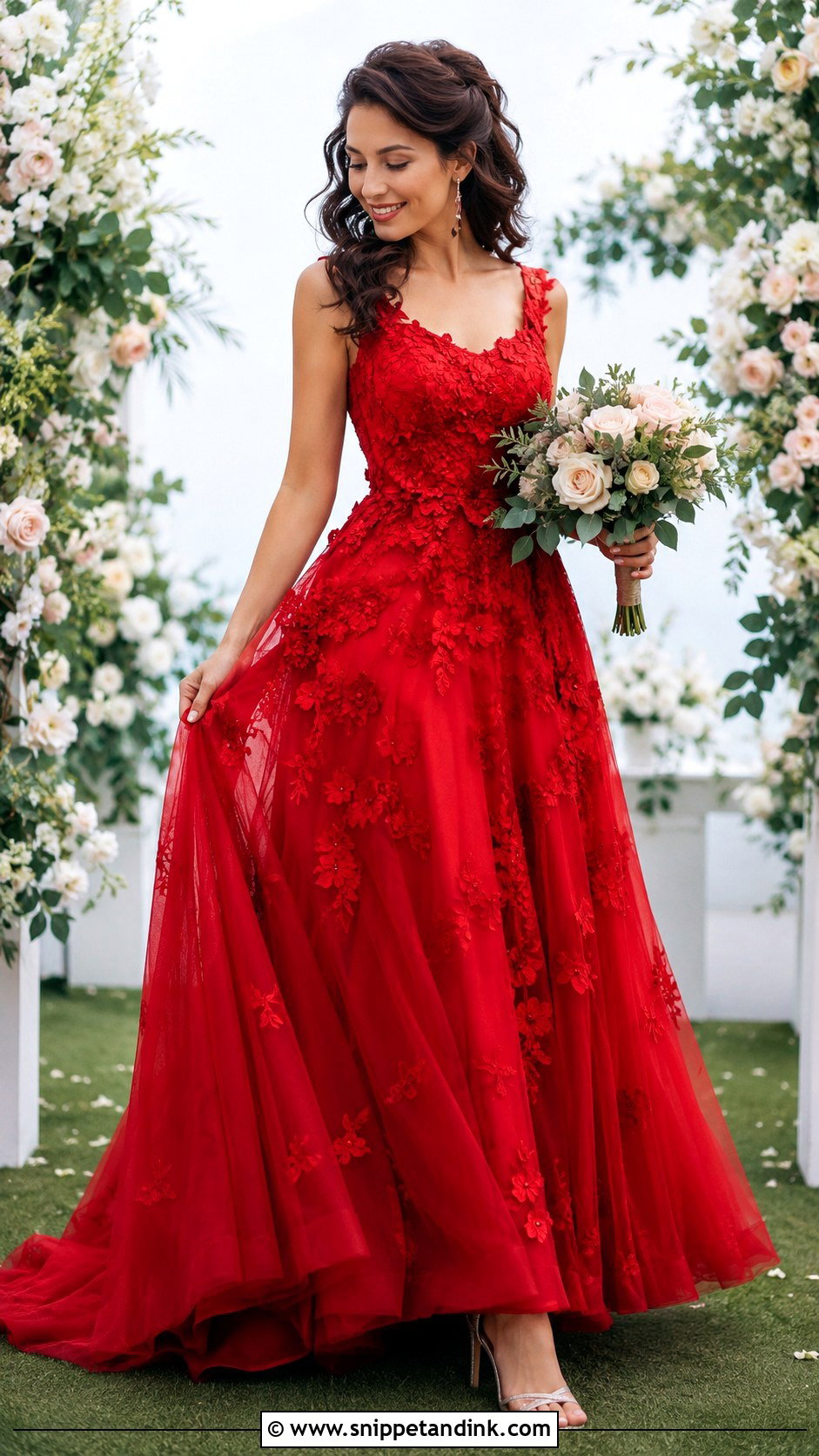 Red Floral Bridal Dress - Snippet and Ink - 30 Red Bridal Dress Ideas