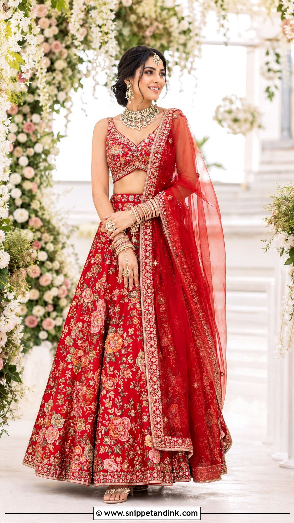 Red Floral Bridal Lehenga - Snippet and Ink - 25 Red Lehanga Bridal Outfits