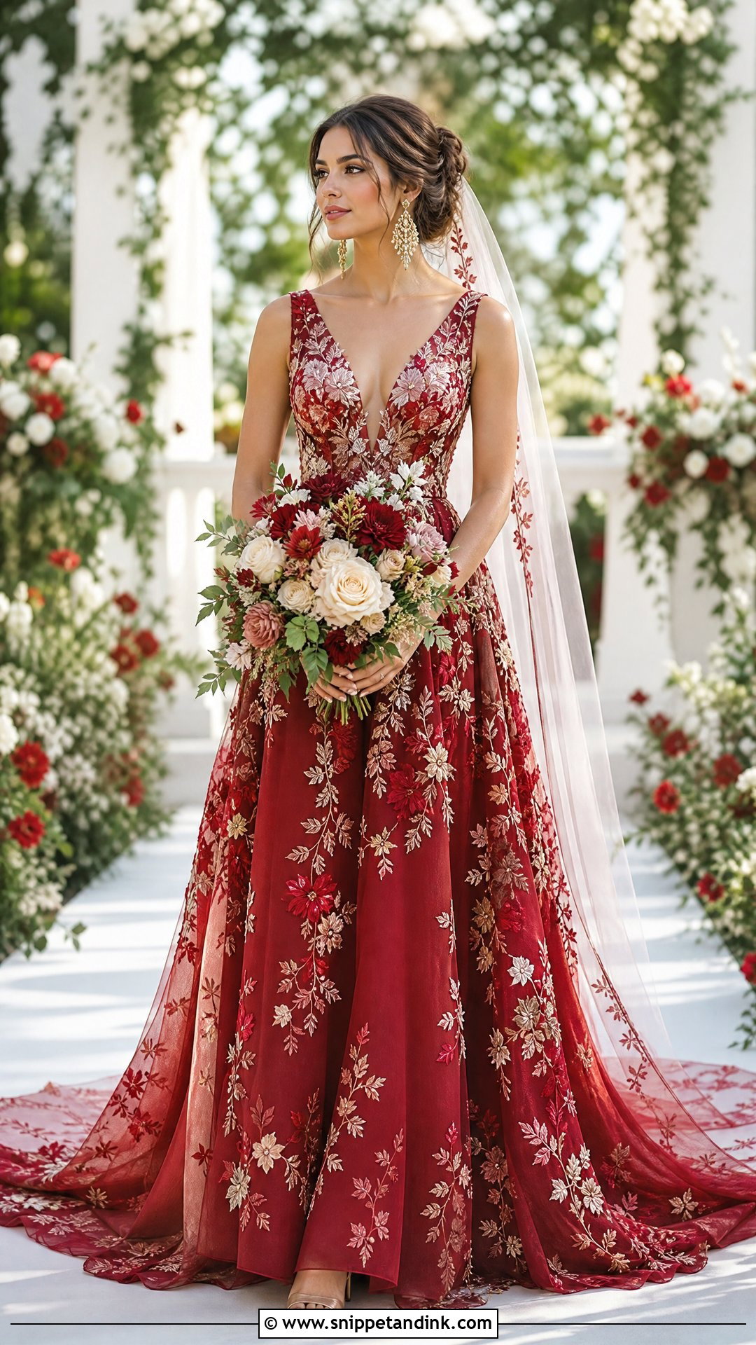 Red Floral Embroidered Bridal Gown - Snippet and Ink - 20 Red Bridal Gown Ideas