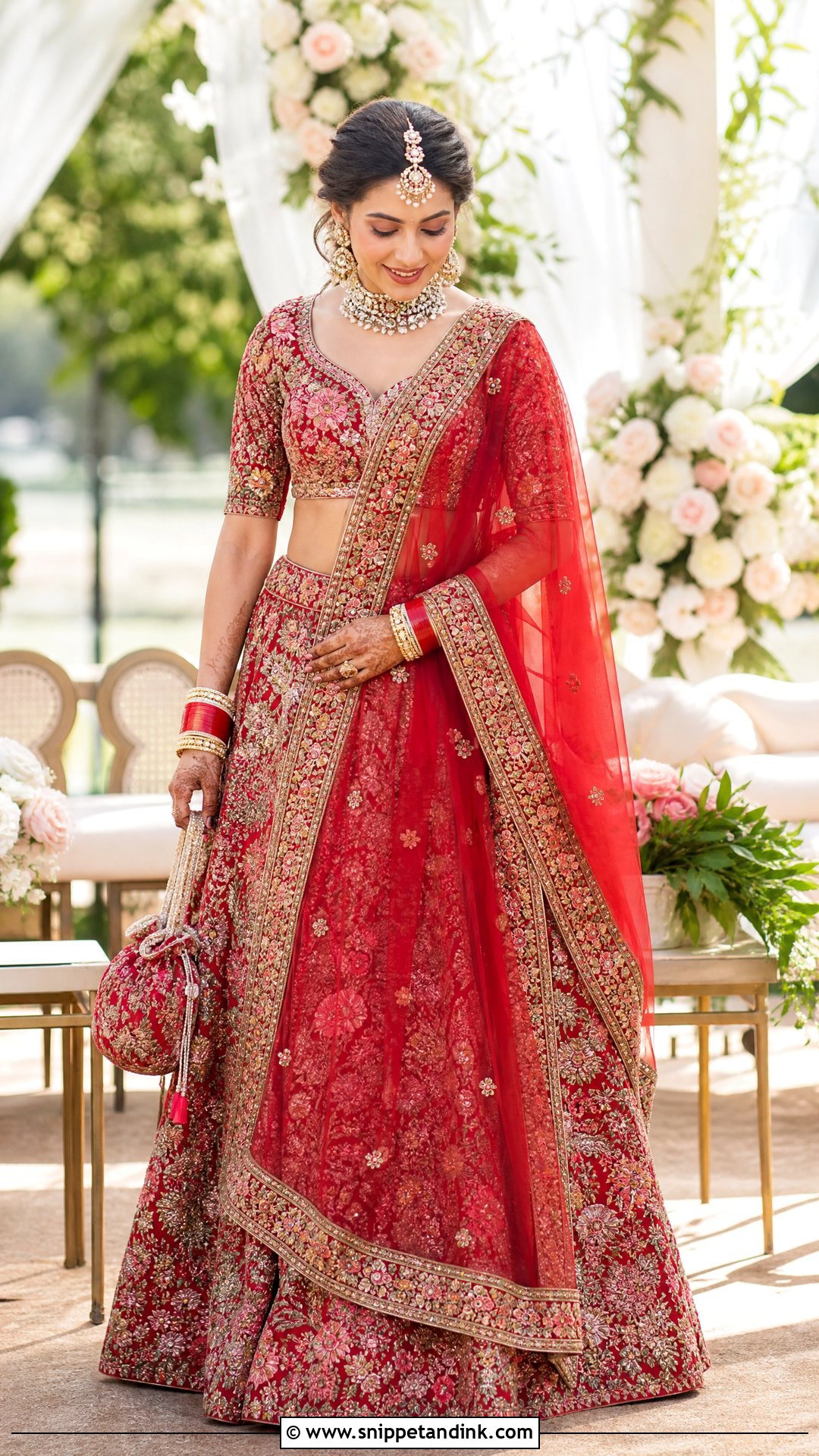 Red Floral Embroidered Bridal Lehenga - Snippet and Ink - 20 Red Indian Bridal Dress Ideas