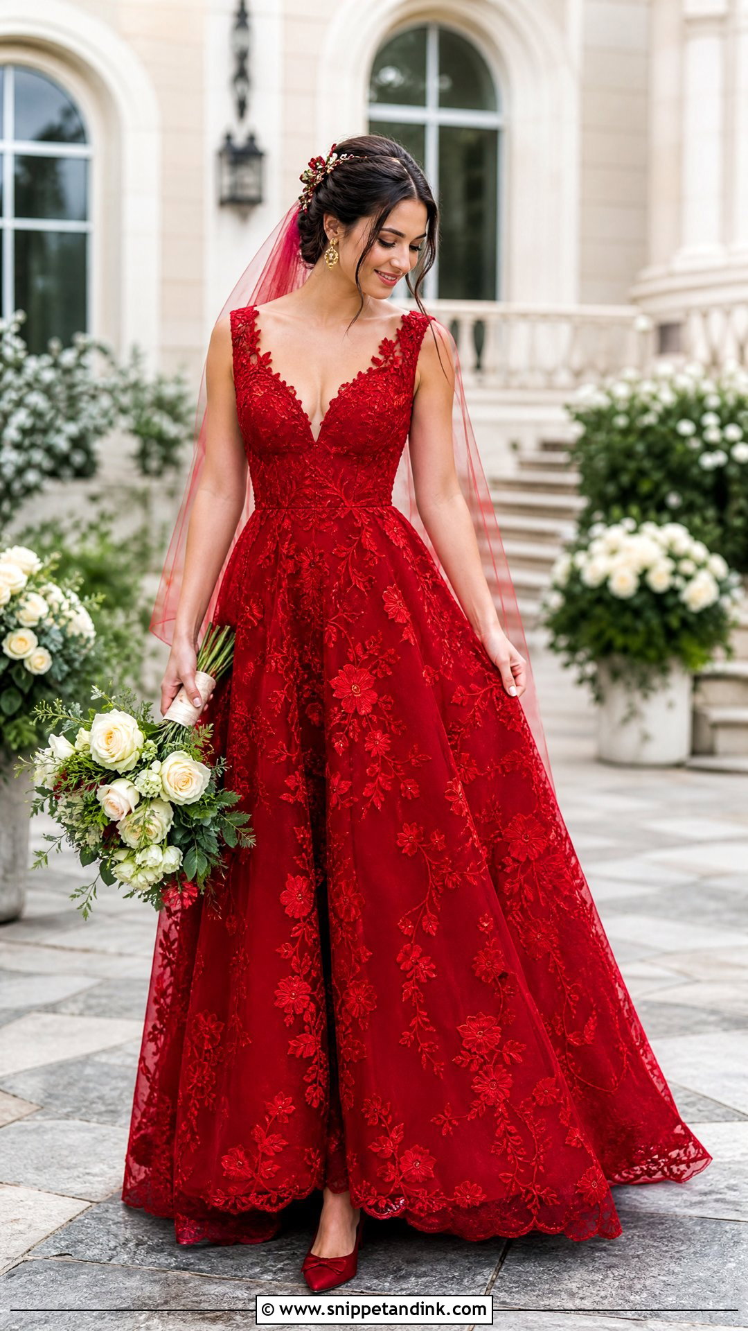 Red Floral Embroidered Wedding Dress - Snippet and Ink - 20 Red Wedding Dress Outfit Ideas