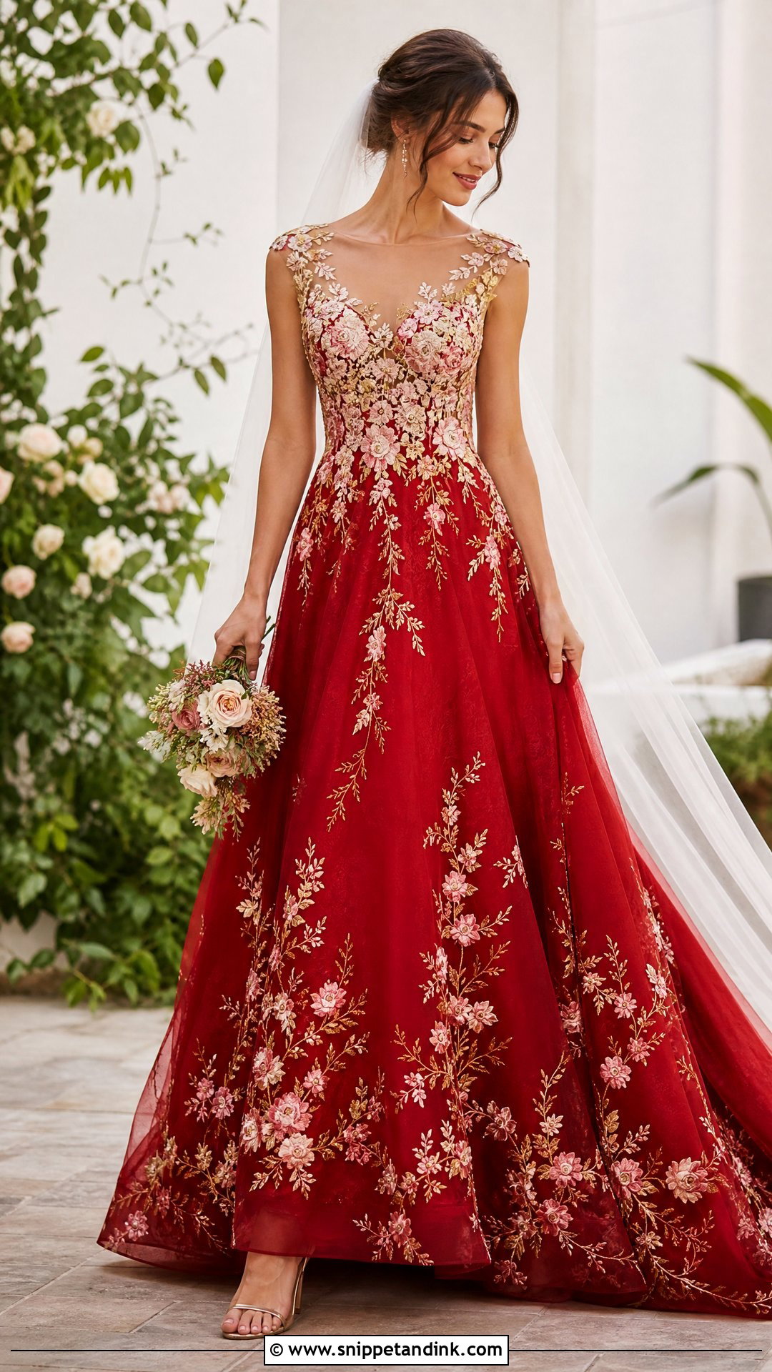 Red Floral Embroidered Wedding Gown - Snippet and Ink - 20 Red Wedding Gown Ideas