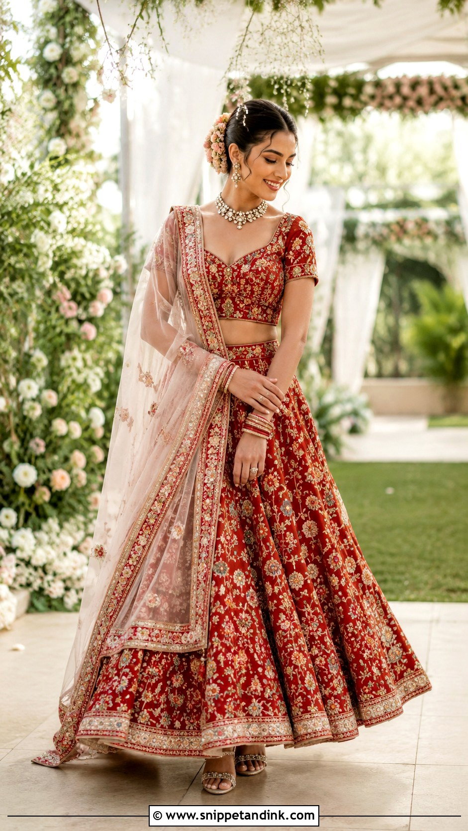 Red Floral Lehenga - Snippet and Ink - 25 Red Indian Wedding Dress Ideas
