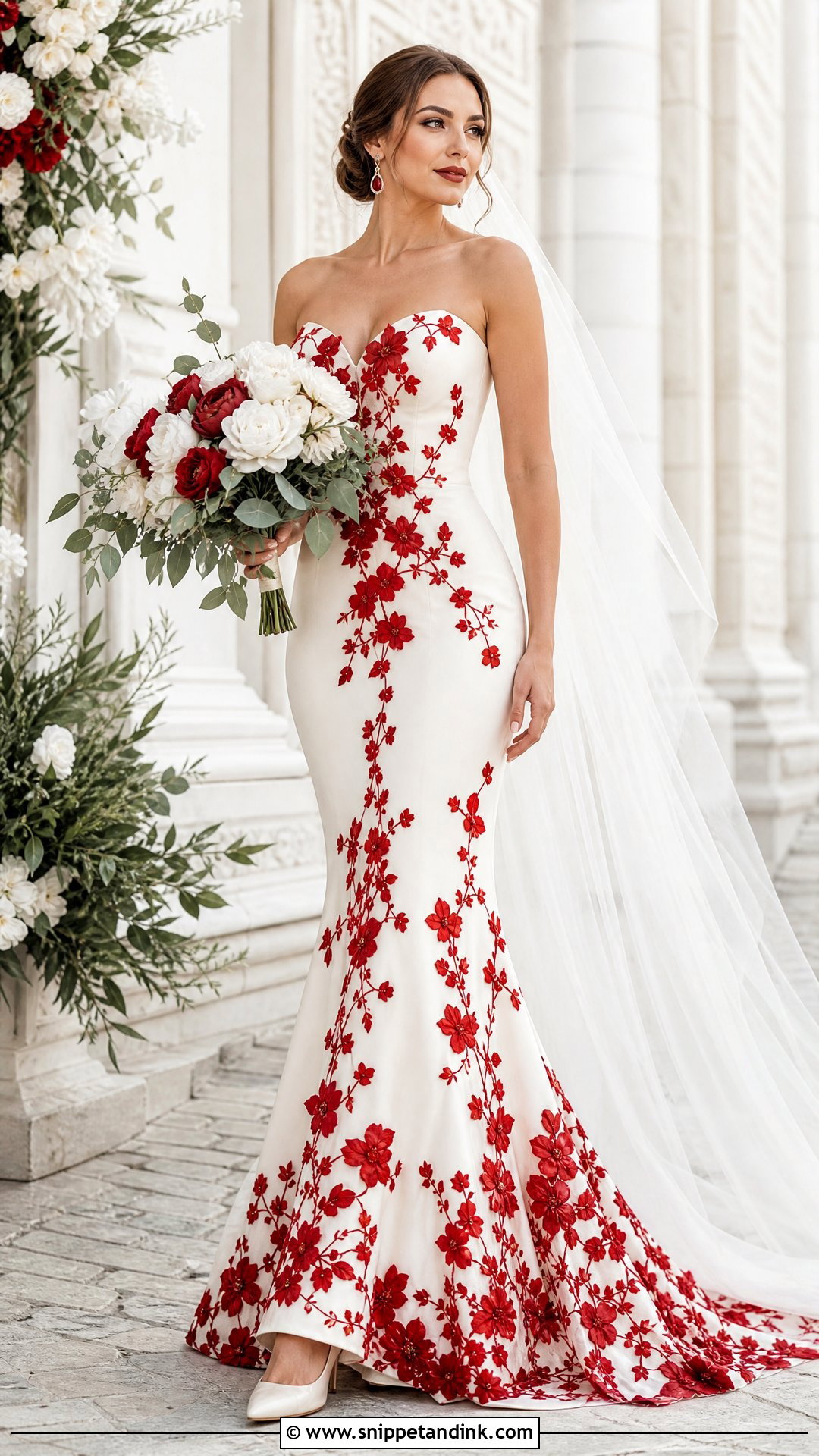 Red Floral Wedding Dress - Snippet and Ink - 20 Pop of Color Wedding Dress Ideas