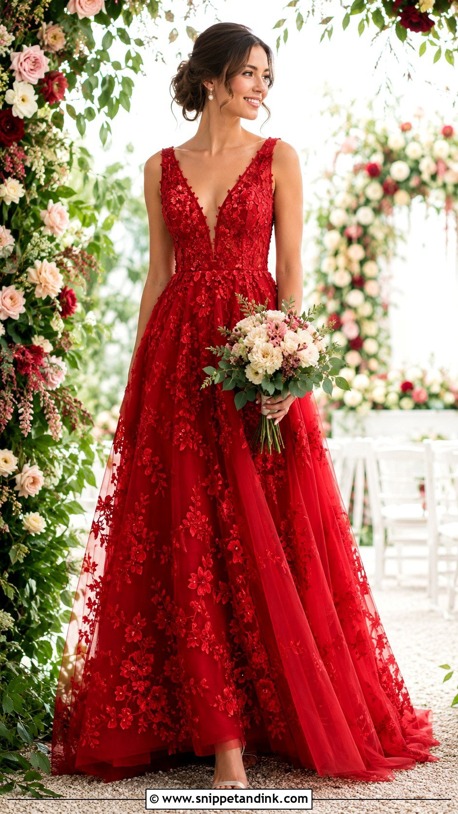 Red Floral Wedding Dress - Snippet and Ink - 25 Red Wedding Dress Ideas