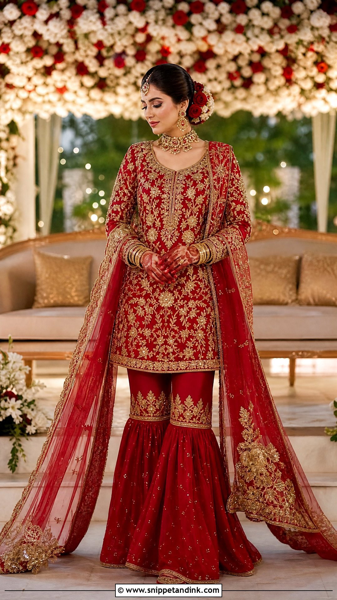 Red Garara With Floral Zardozi - Snippet and Ink - 20 Red Garara Dress Pakistani Bridal Ideas