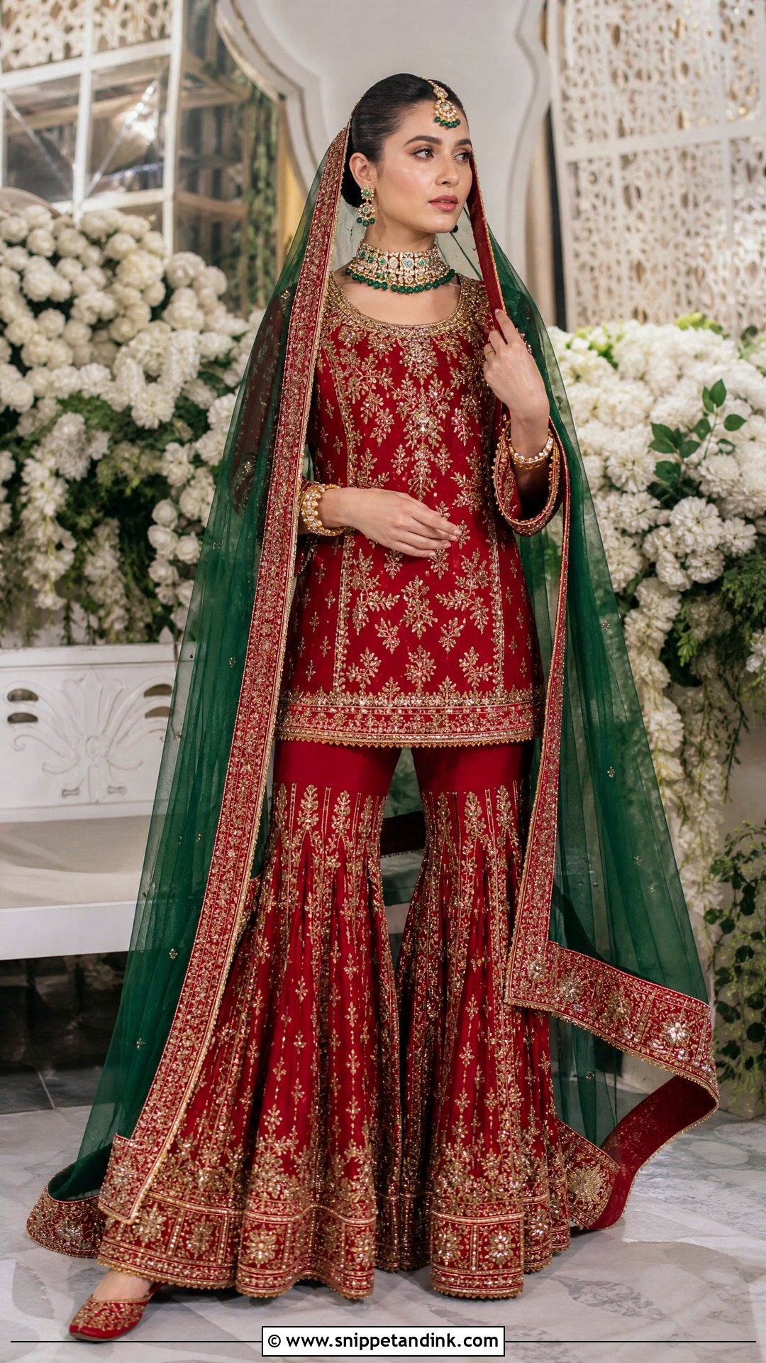 Red Garara With Green Dupatta - Snippet and Ink - 20 Red Garara Dress Pakistani Bridal Ideas
