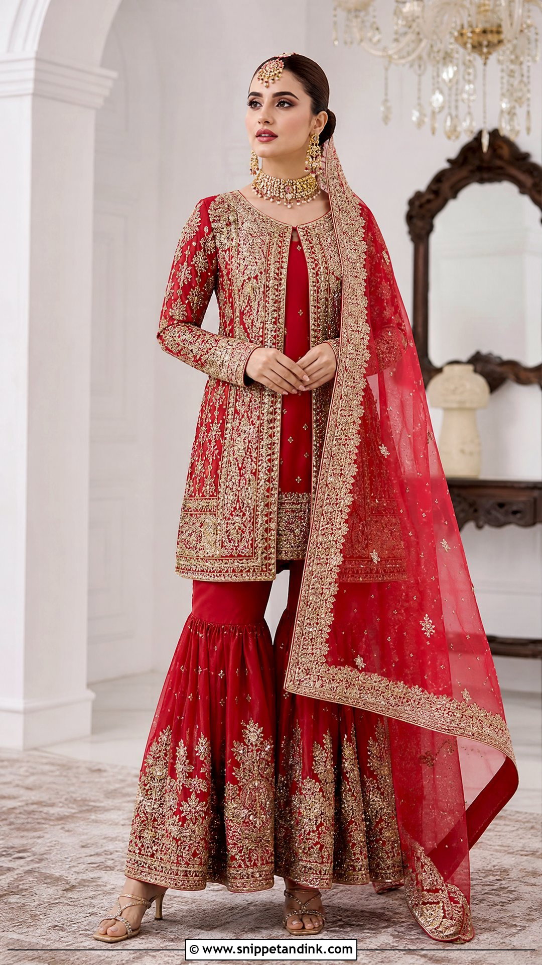 Red Garara With Jacket Kameez - Snippet and Ink - 20 Red Garara Dress Pakistani Bridal Ideas