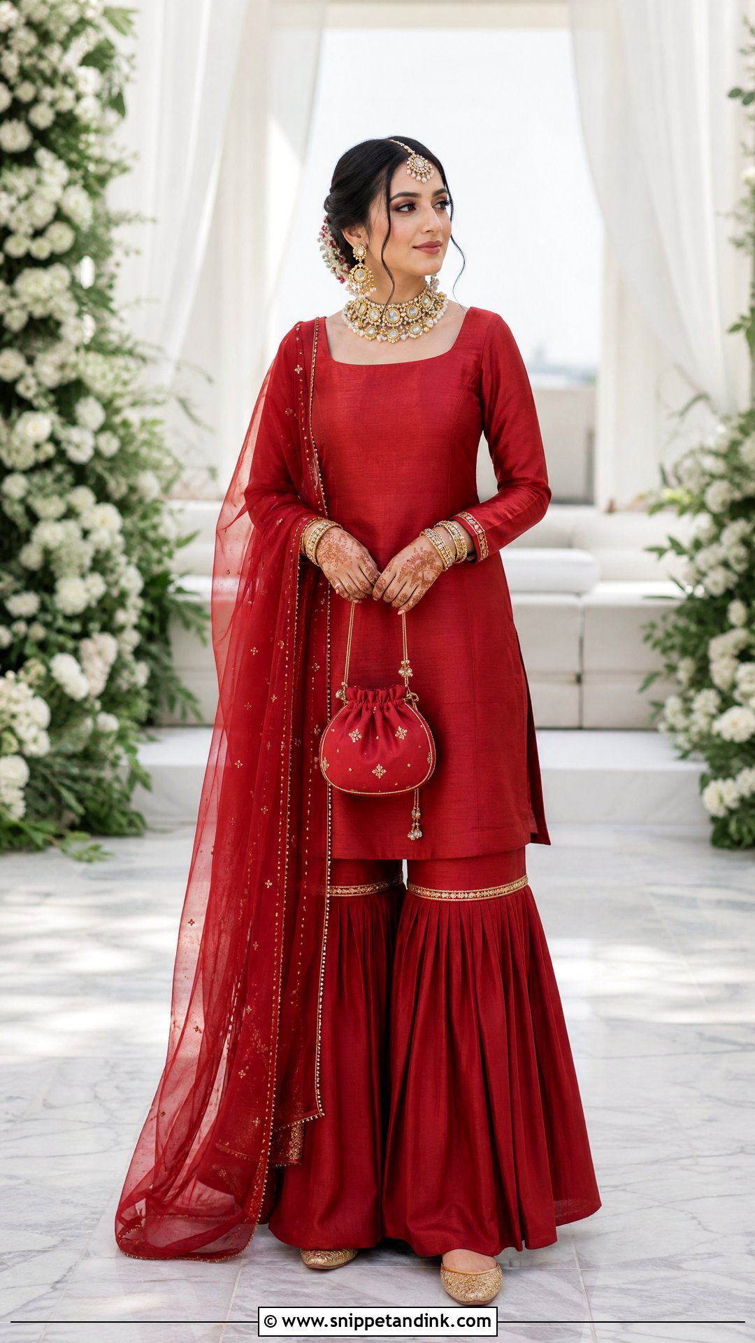 Red Garara With Minimal Gold Embroidery - Snippet and Ink - 20 Red Garara Dress Pakistani Bridal Ideas