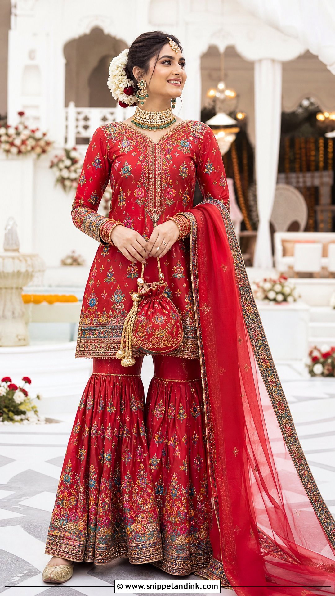 Red Garara With Multicolor Embroidery - Snippet and Ink - 20 Red Garara Dress Pakistani Bridal Ideas