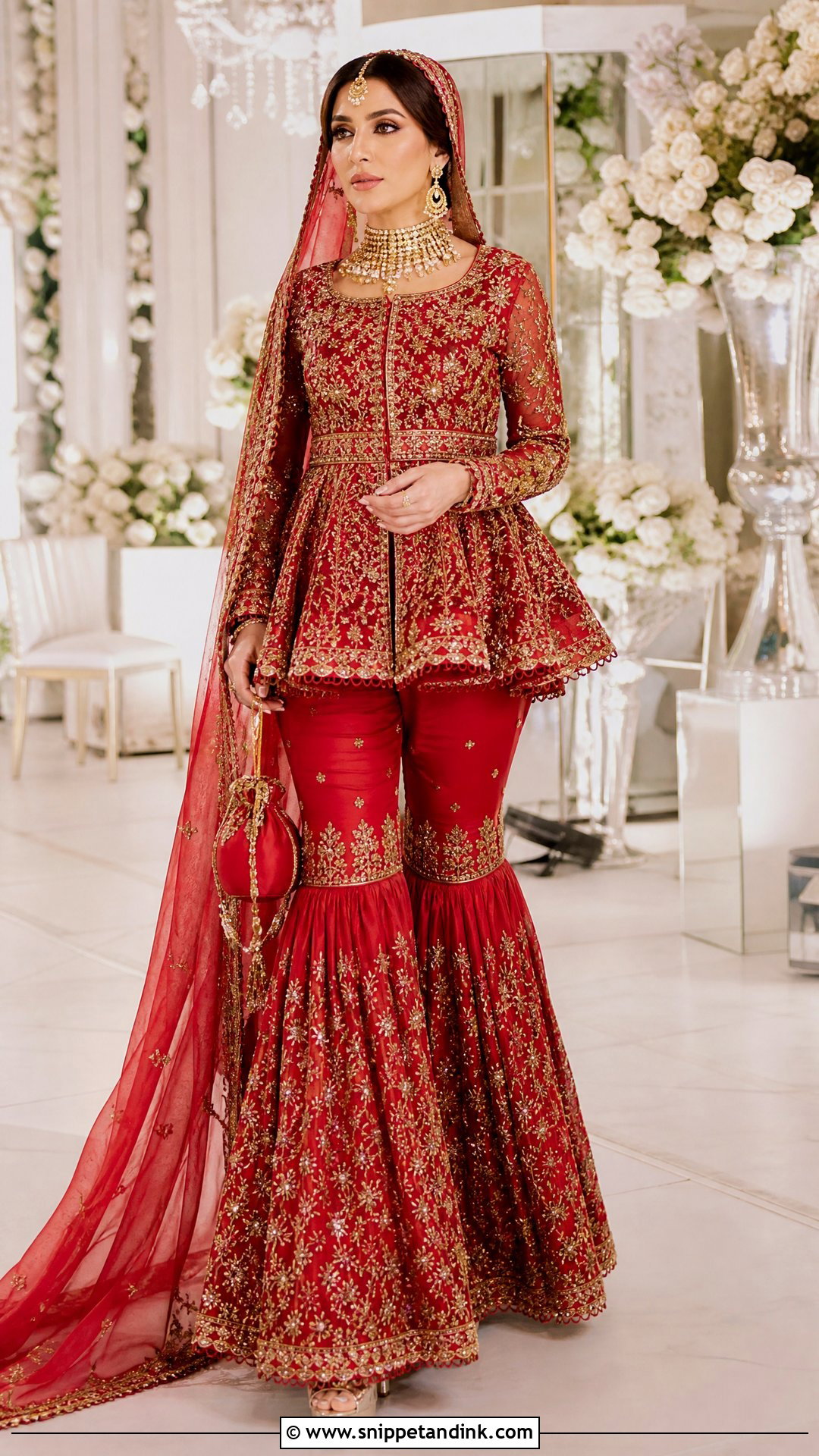 Red Garara With Peplum Kameez - Snippet and Ink - 20 Red Garara Dress Pakistani Bridal Ideas