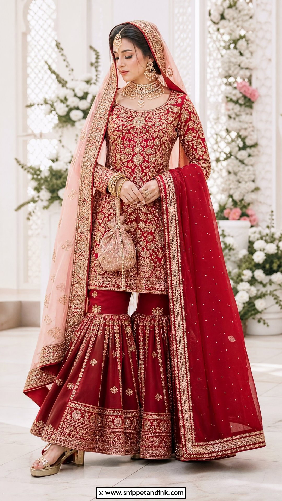 Red Garara With Pink Dupatta - Snippet and Ink - 20 Red Garara Dress Pakistani Bridal Ideas