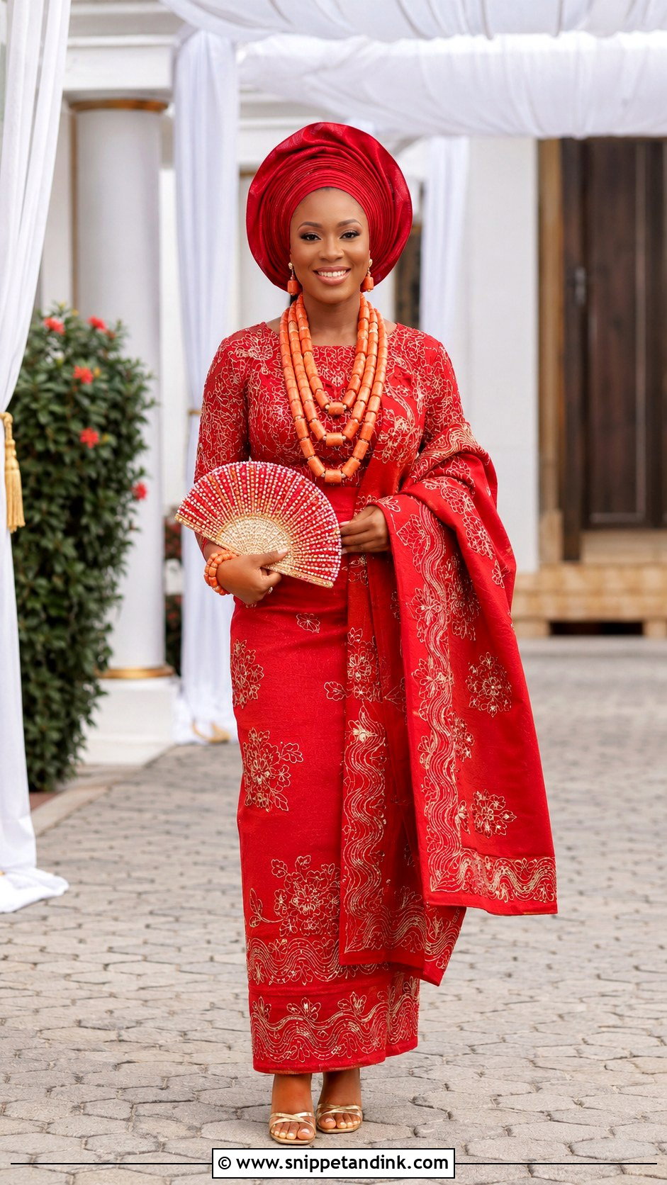 Red George Isoko Bridal Outfit - Snippet and Ink - 20 Isoko Traditional Wedding Attire Ideas