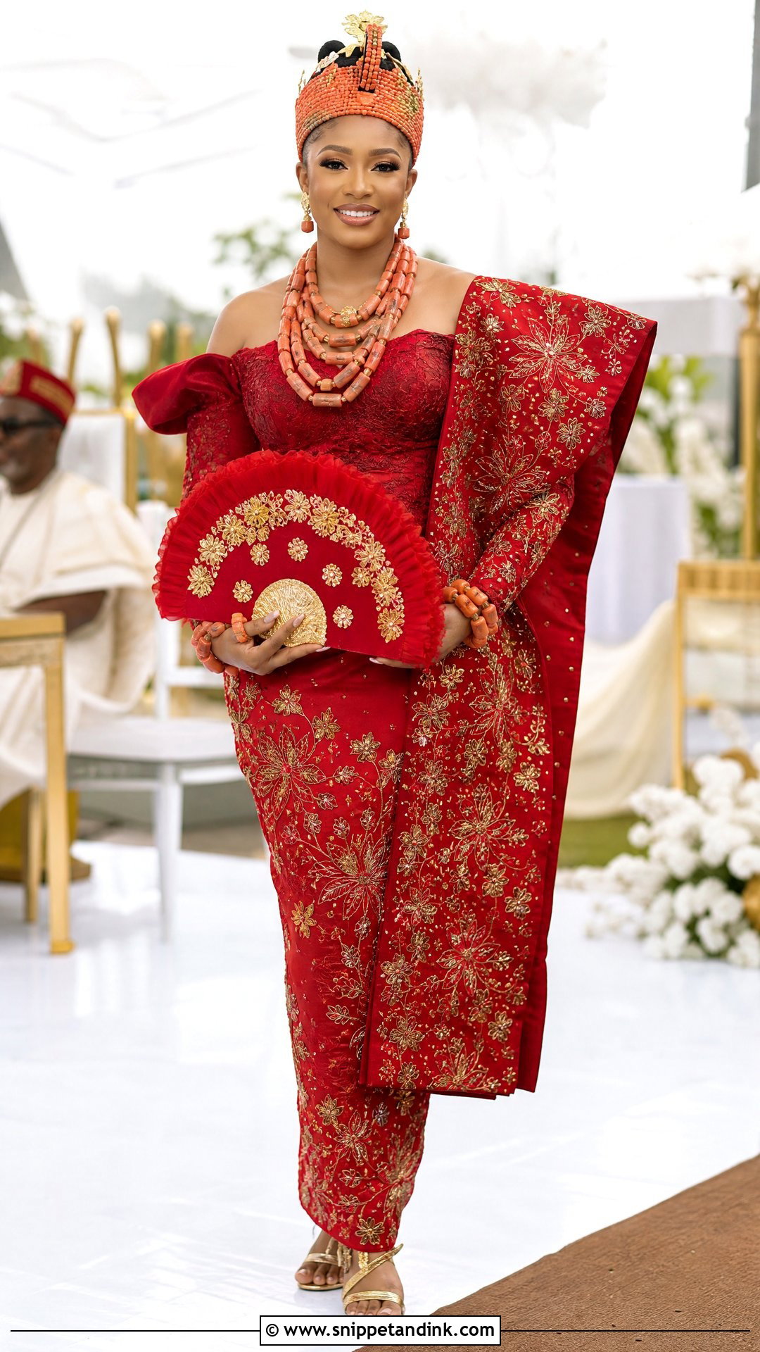 Red George Wrapper Igbo Bride Outfit - Snippet and Ink - 20 Igbo Bride Traditional Wedding Outfit Ideas