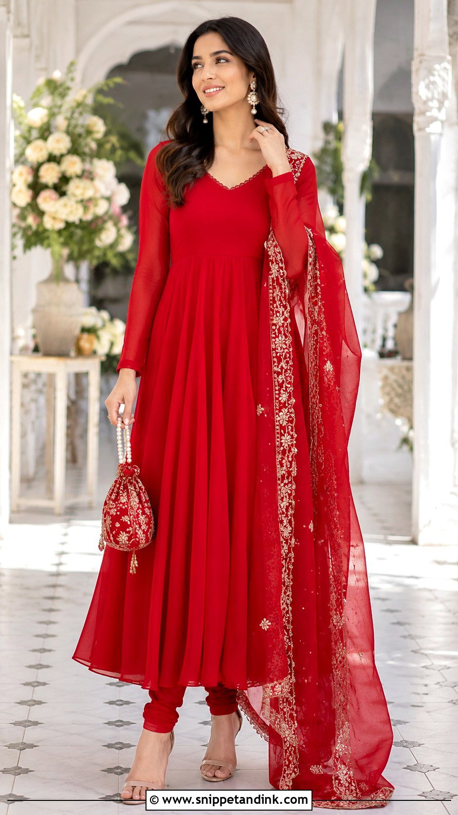 Red Georgette Anarkali Suit With Embroidered Dupatta - Snippet and Ink - 25 Red Anarkali Wedding Suits