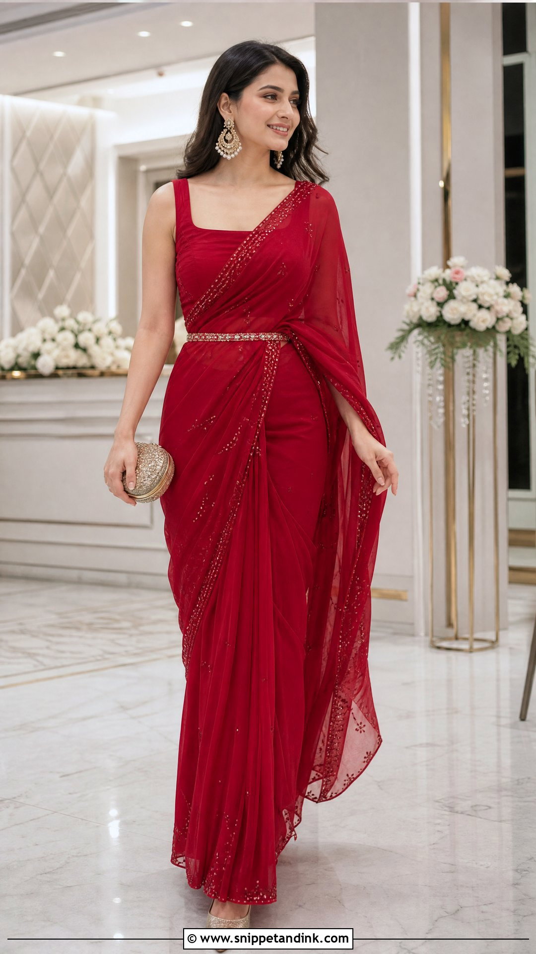 Red Georgette Saree Outfit - Snippet and Ink - 25 Red Indian Dress Outfit Ideas