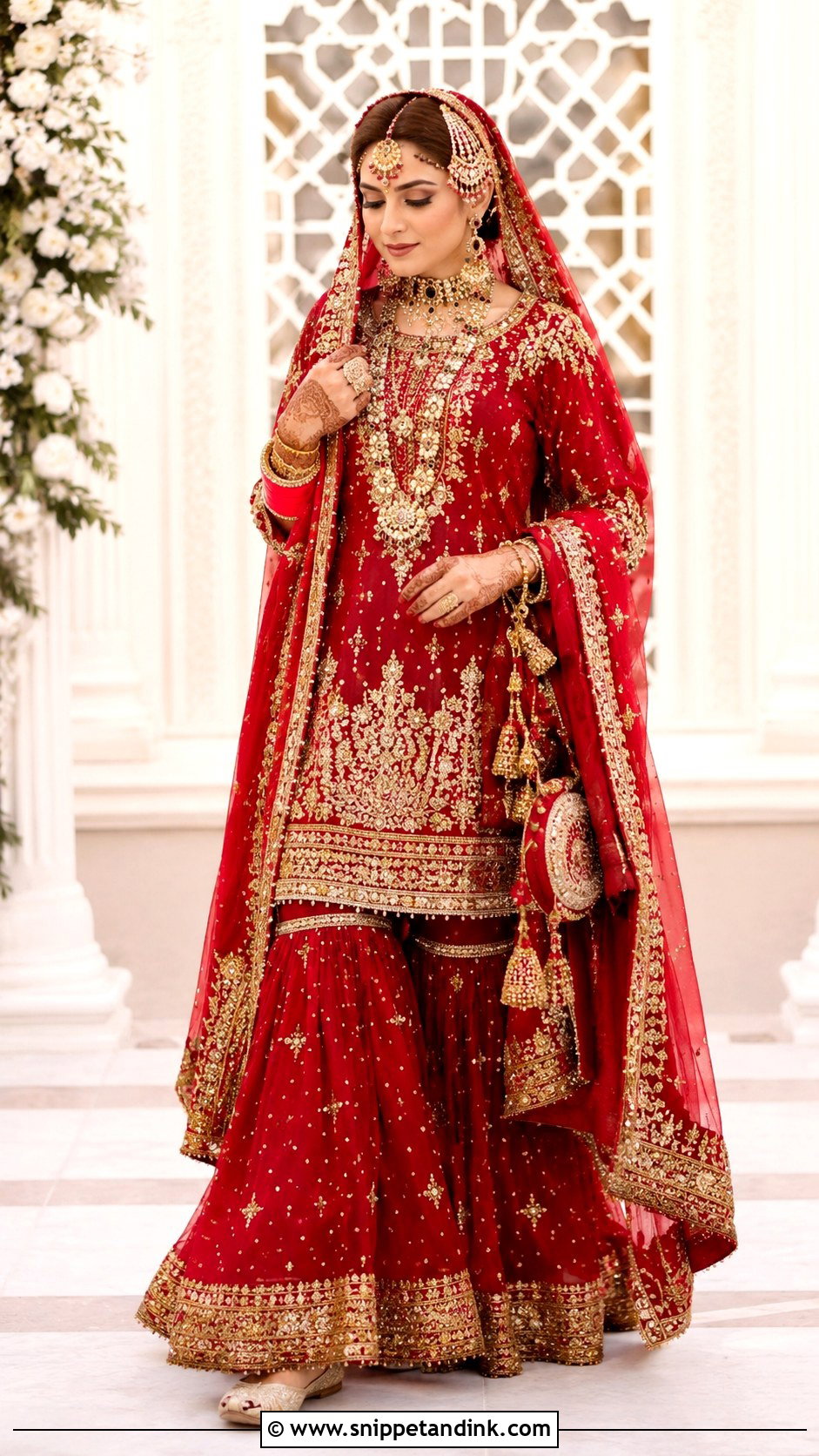 Red Gharara Baraat Dress - Snippet and Ink - 25 Baraat Dress Pakistani Bridal Wear Ideas
