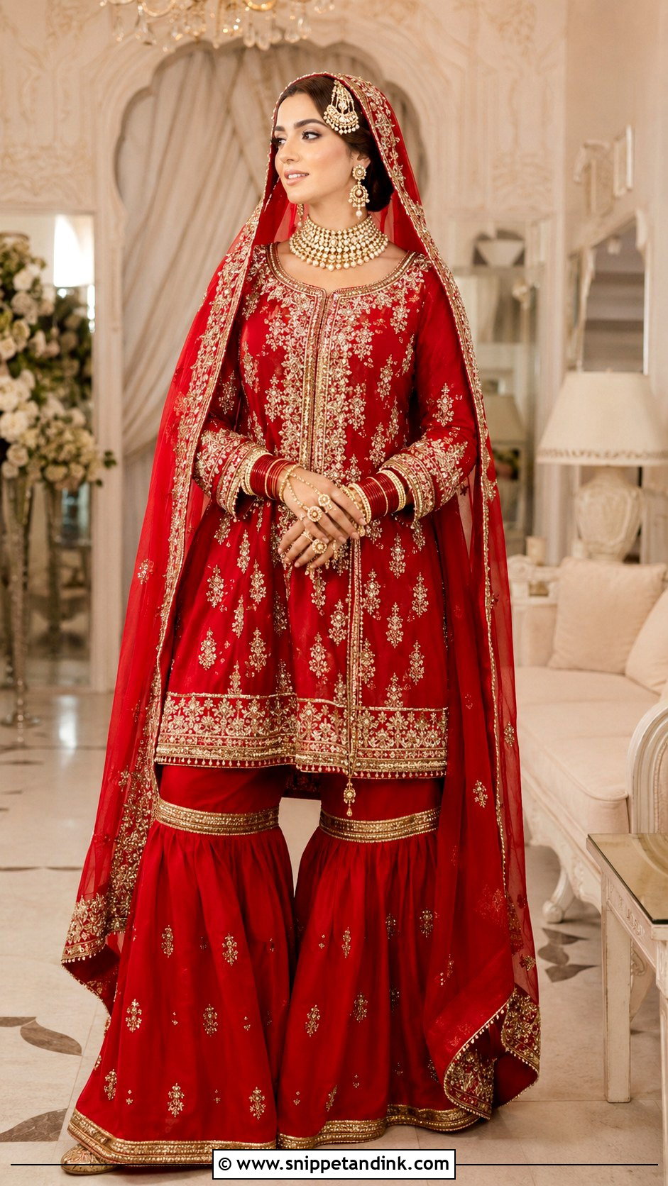 Red Gharara Bridal Outfit - Snippet and Ink - 20 90s Indian Bride Ideas
