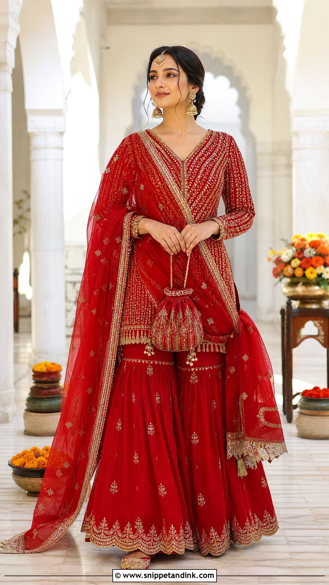 Red Gharara Sangeet Outfit - Snippet and Ink - 20 Red Sangeet Outfit Ideas