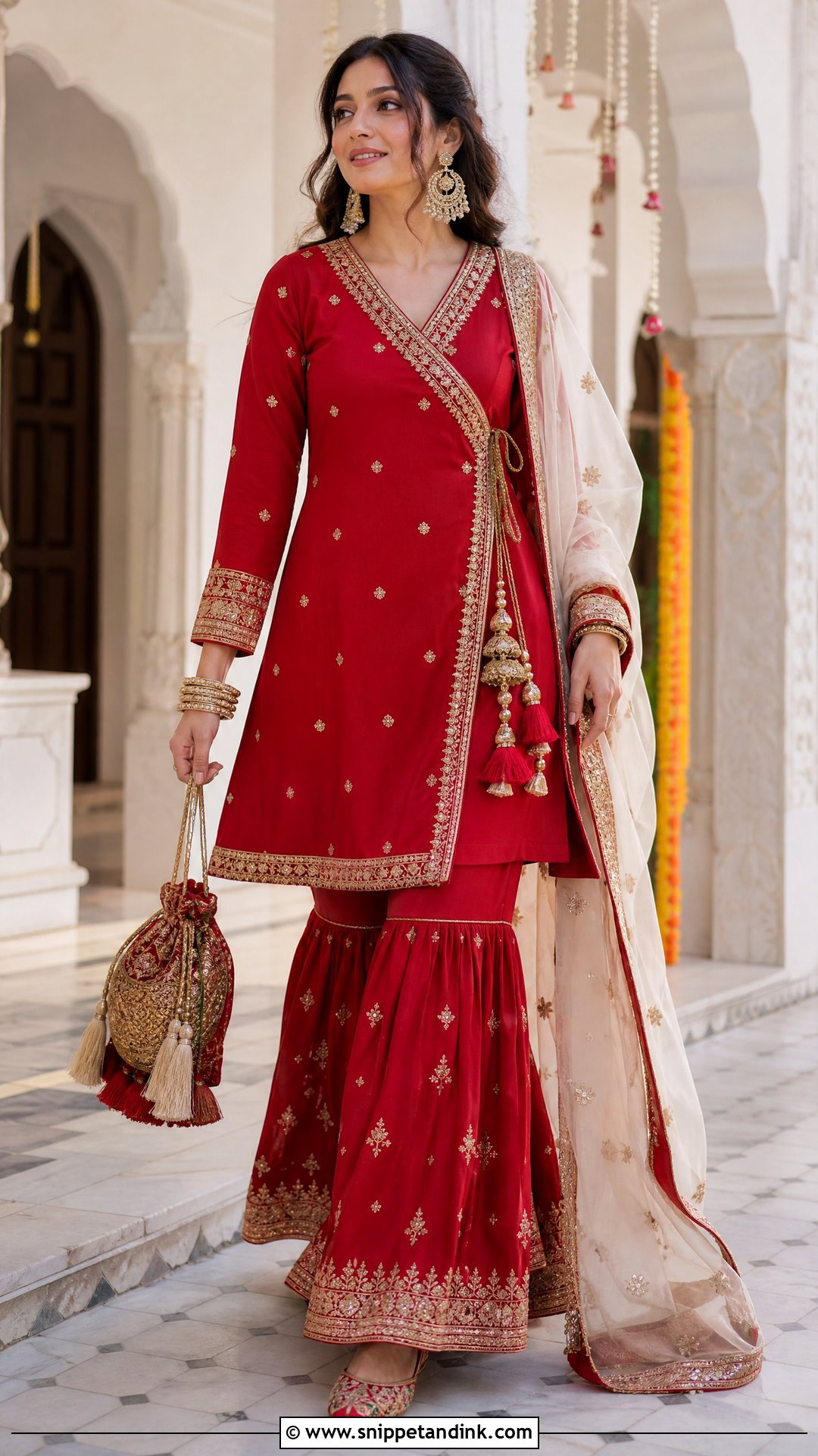 Red Gharara With Angrakha Kurta - Snippet and Ink - 20 Red Gharara Outfit Ideas