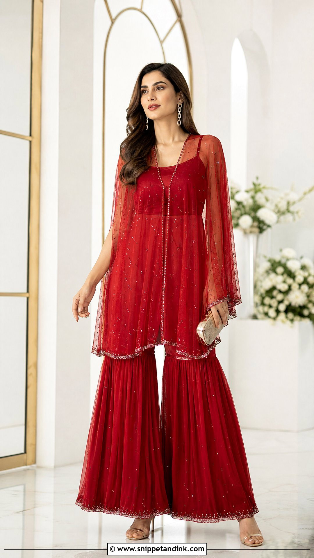 Red Gharara With Cape Top - Snippet and Ink - 20 Red Gharara Outfit Ideas