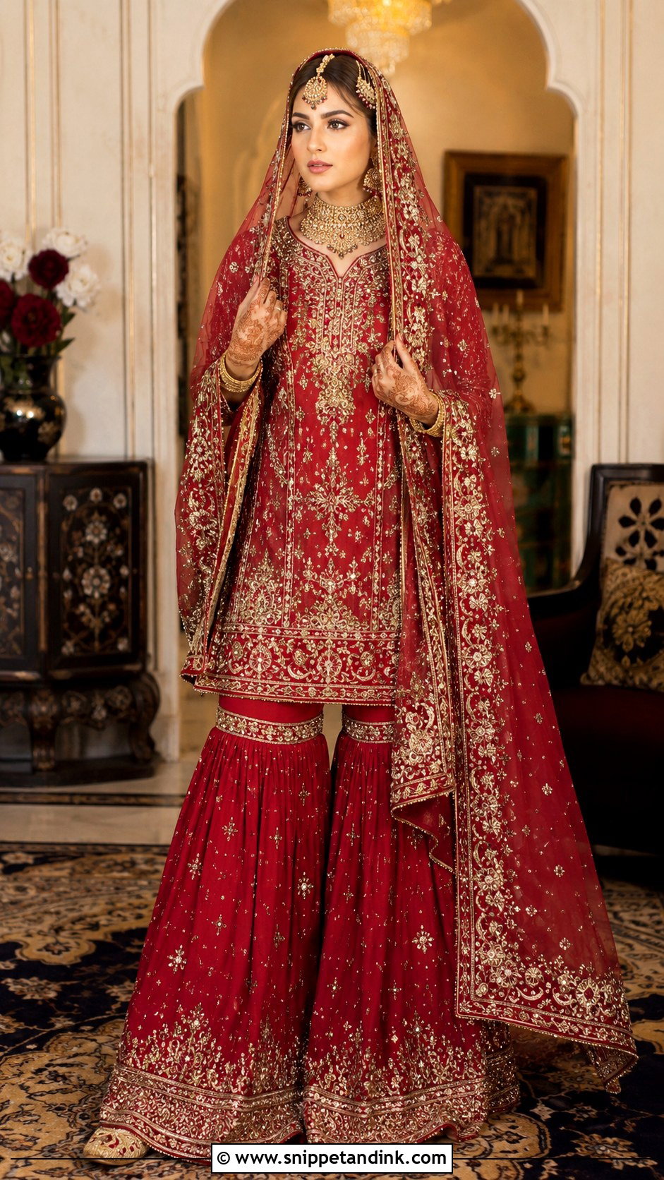 Red Gharara With Heavy Border Dupatta - Snippet and Ink - 30 Pakistani Wedding Dresses