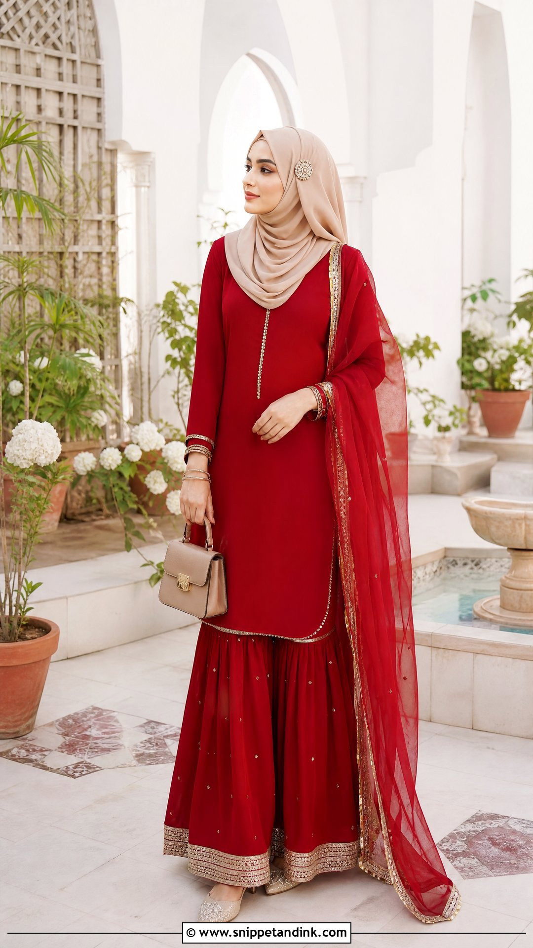 Red Gharara With Hijab - Snippet and Ink - 20 Red Gharara Outfit Ideas