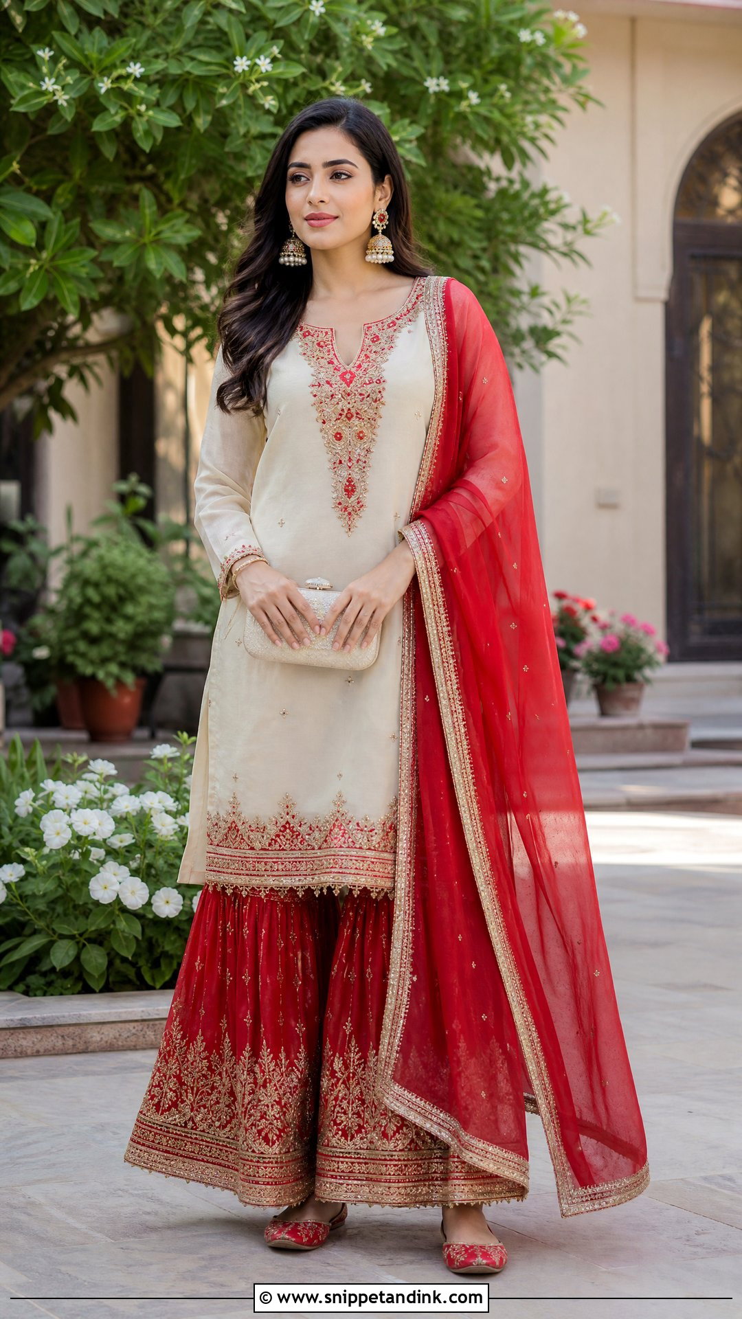 Red Gharara With Ivory Kurta - Snippet and Ink - 20 Red Gharara Outfit Ideas