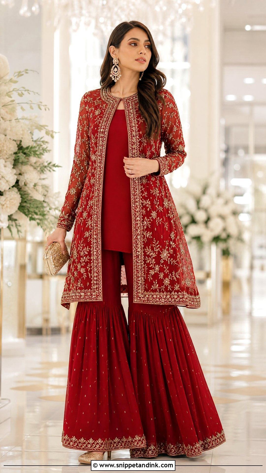 Red Gharara With Jacket Kurta - Snippet and Ink - 20 Red Gharara Outfit Ideas