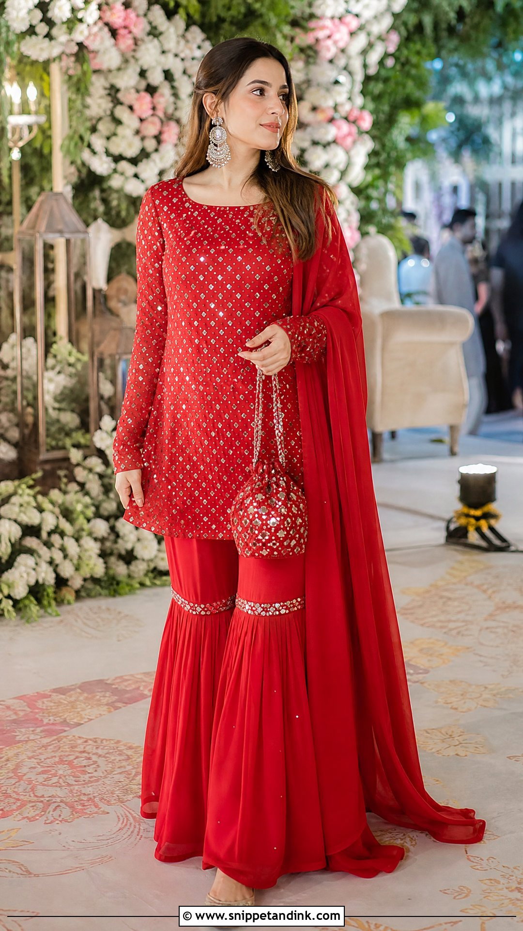 Red Gharara With Mirror Work Kurta - Snippet and Ink - 20 Red Gharara Outfit Ideas