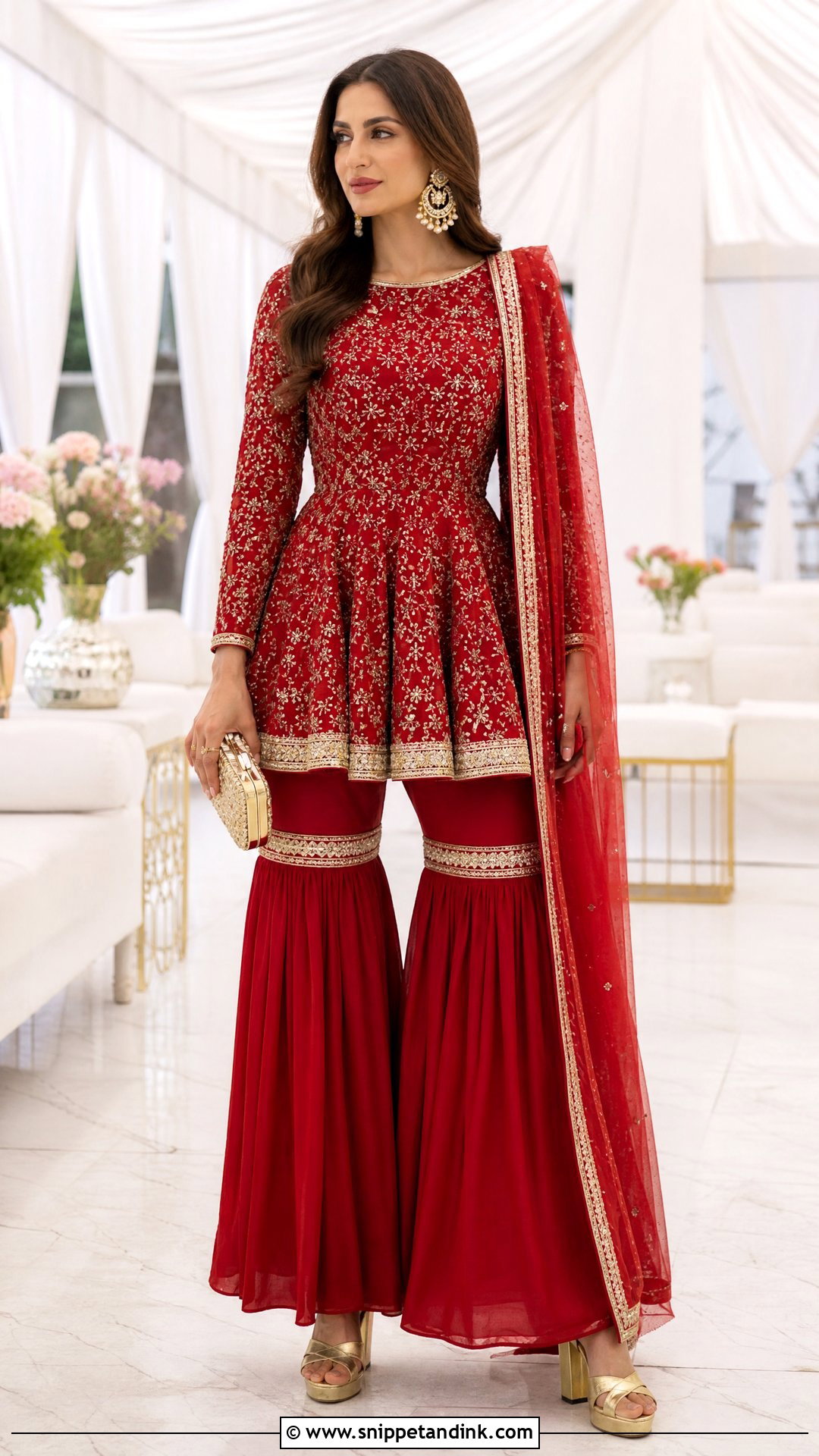 Red Gharara With Peplum Top - Snippet and Ink - 20 Red Gharara Outfit Ideas