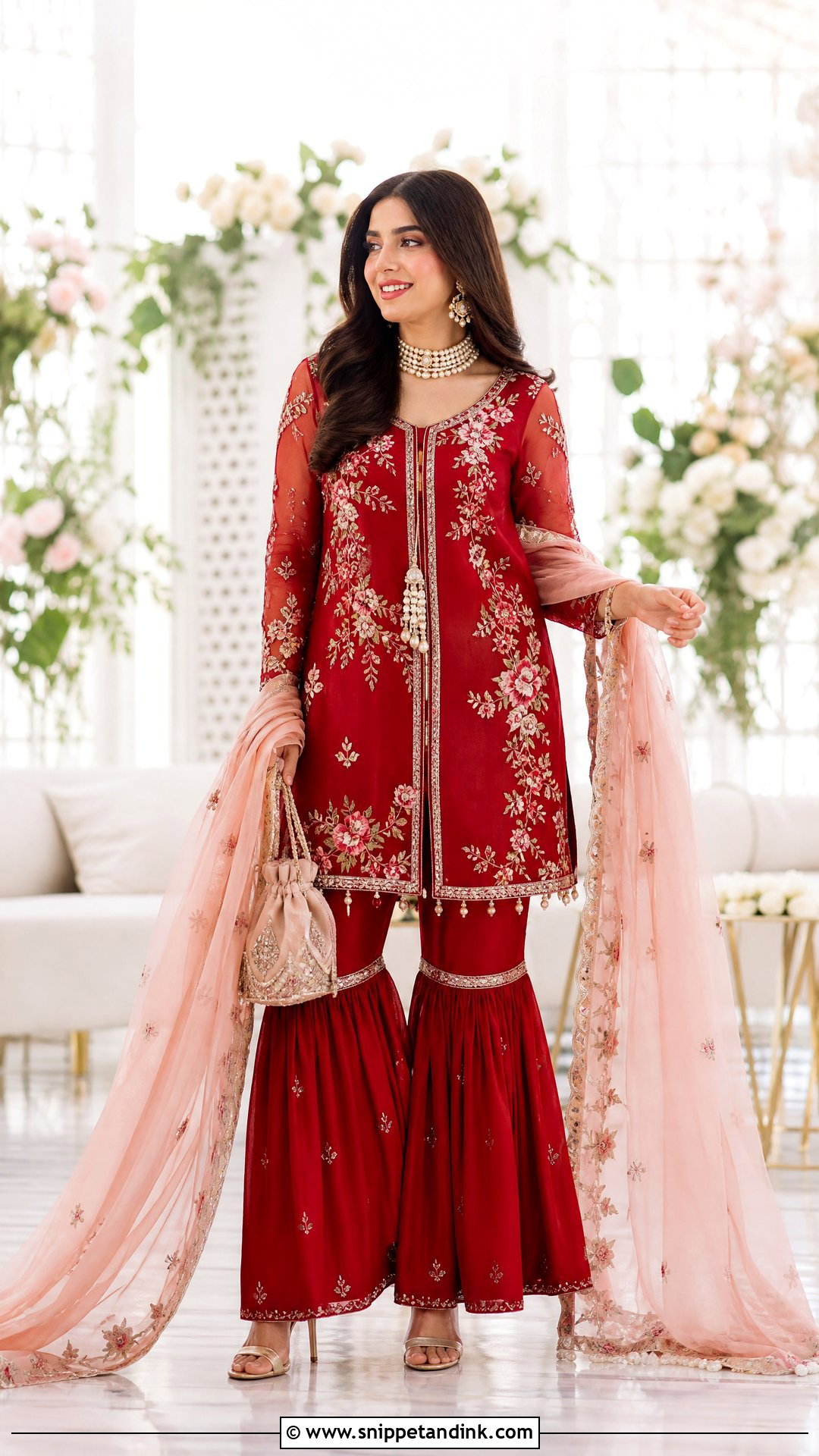 Red Gharara With Pink Dupatta - Snippet and Ink - 20 Red Gharara Outfit Ideas