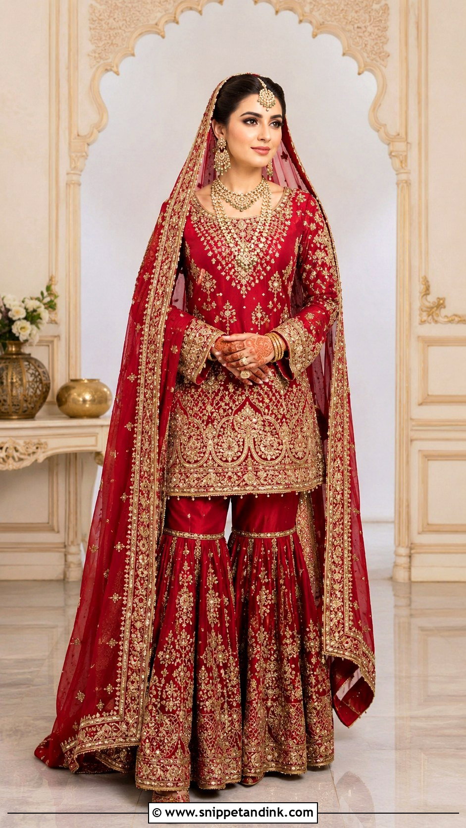 Red Gharara With Short Shirt Barat Dress - Snippet and Ink - 20 Barat Dress for Bride Ideas