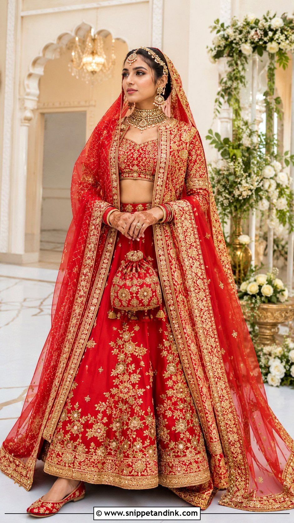 Red Gold Jacket Bridal Chaniya Choli - Snippet and Ink - 20 Bridal Chaniya Choli Ideas