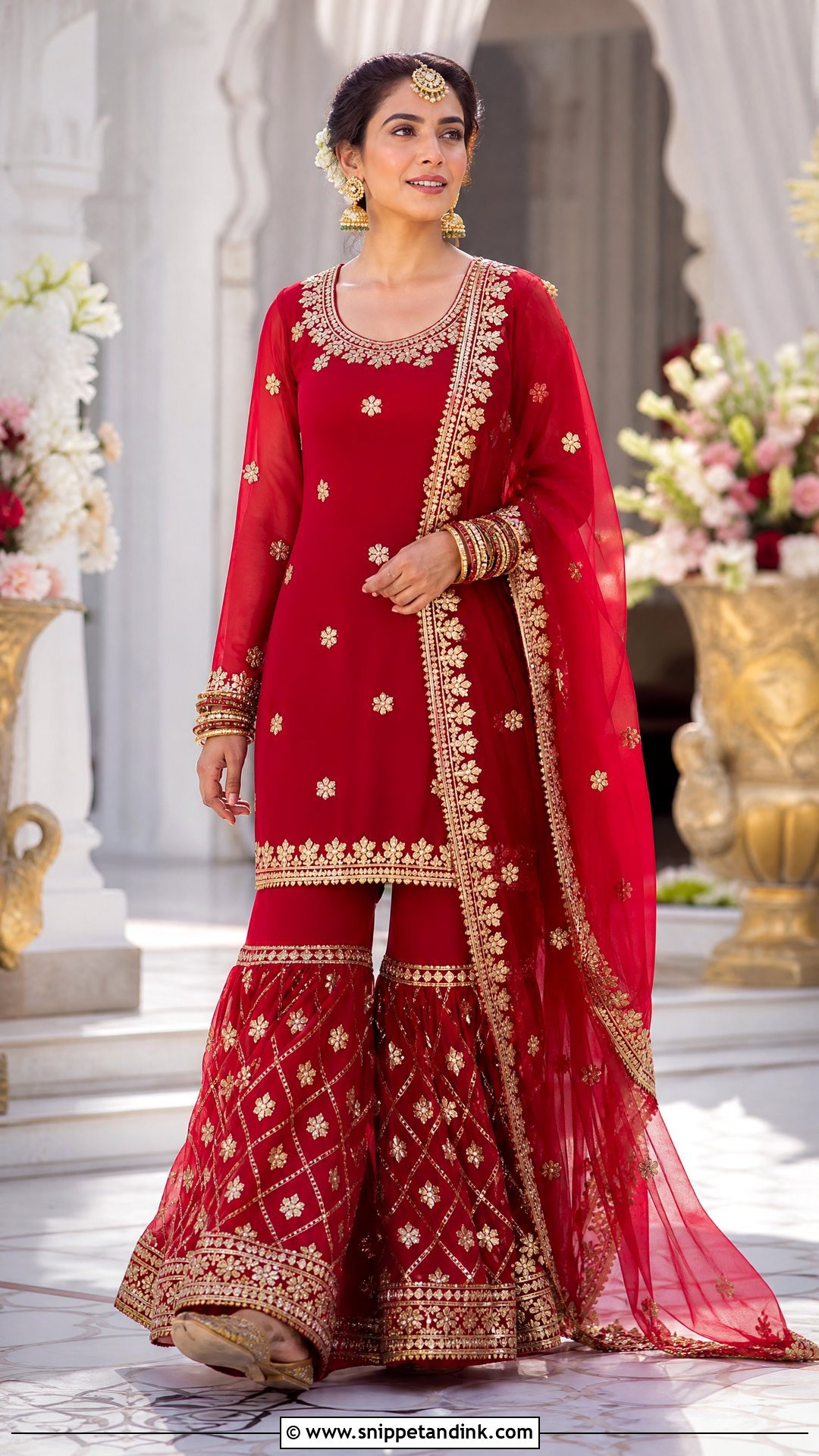 Red Gota Patti Bridal Sharara - Snippet and Ink - 20 Red Bridal Sharara Ideas