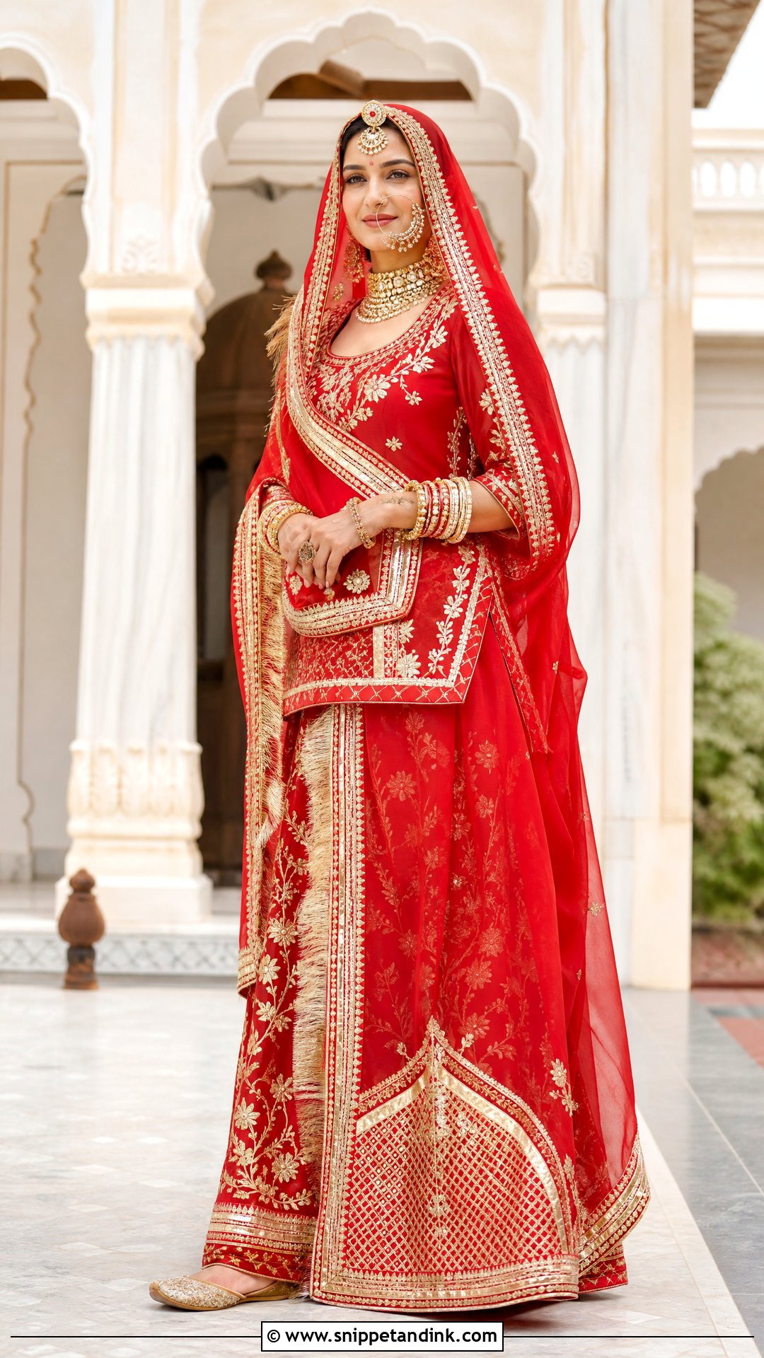 Red Gota Patti Rajputani Bridal Poshak - Snippet and Ink - 20 Rajputani Poshak for Bride Ideas