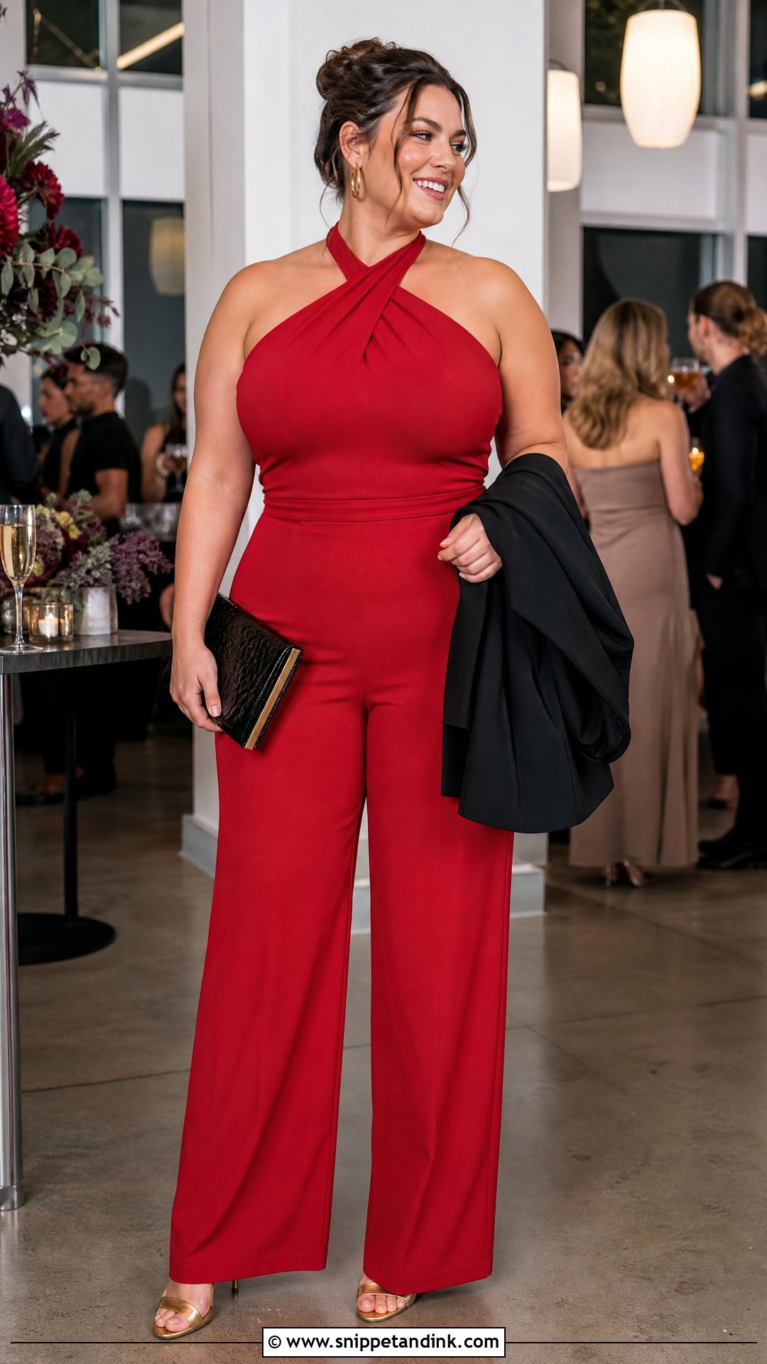 Red Halter Neck Plus Size Wedding Jumpsuit - Snippet and Ink - 20 Plus Size Jumpsuit Wedding Ideas