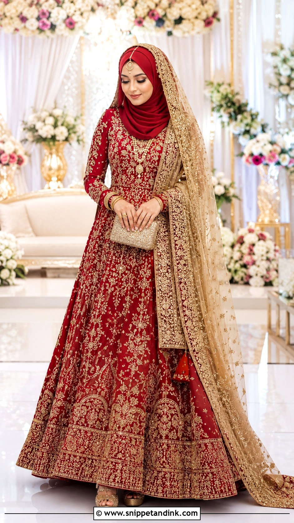 Red Hijab Bridal Lehenga - Snippet and Ink - 25 Hijab Bridal Look Ideas
