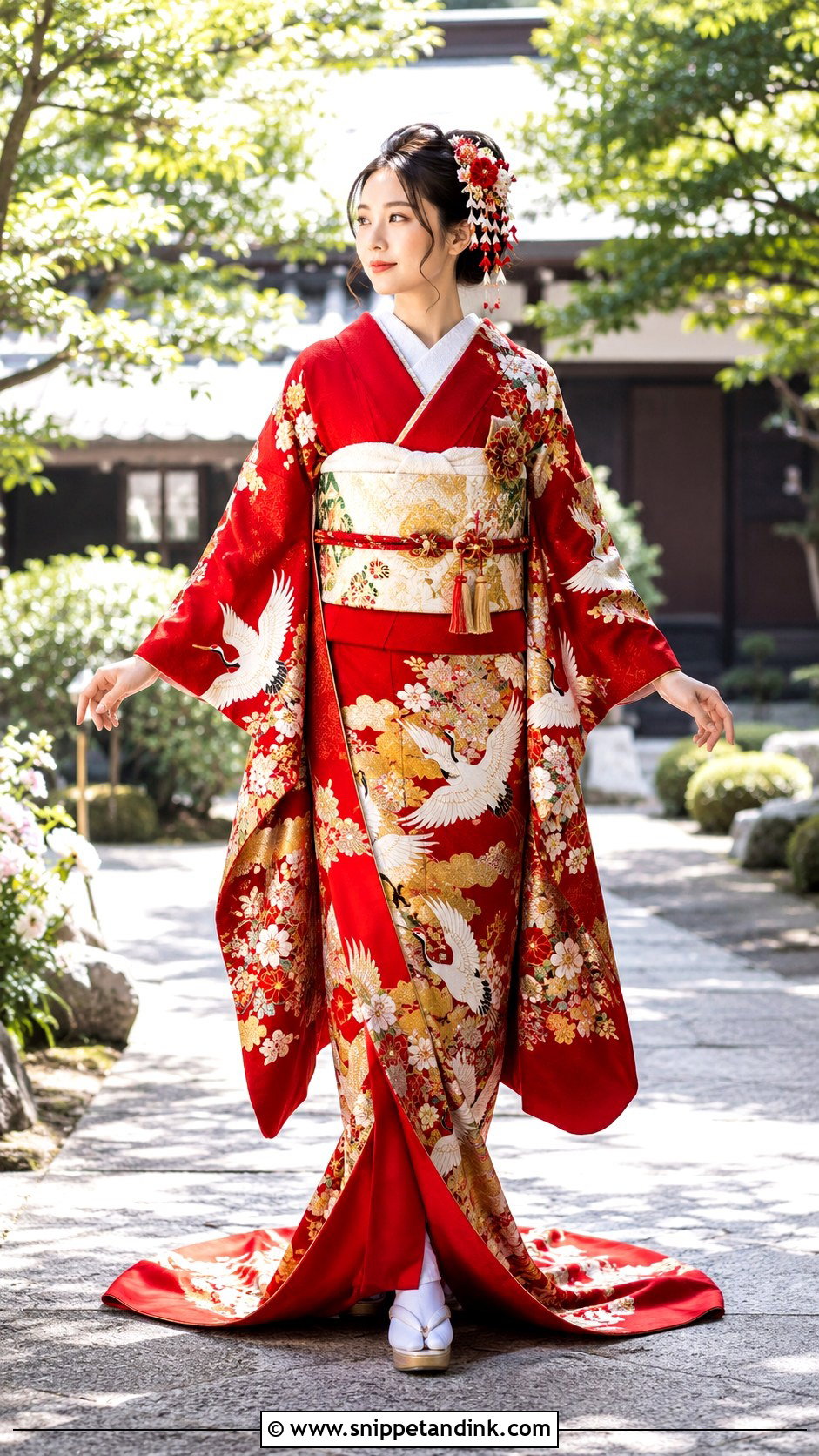 Red Hikifurisode Japanese Wedding Dress - Snippet and Ink - 20 Japanese Wedding Dresses