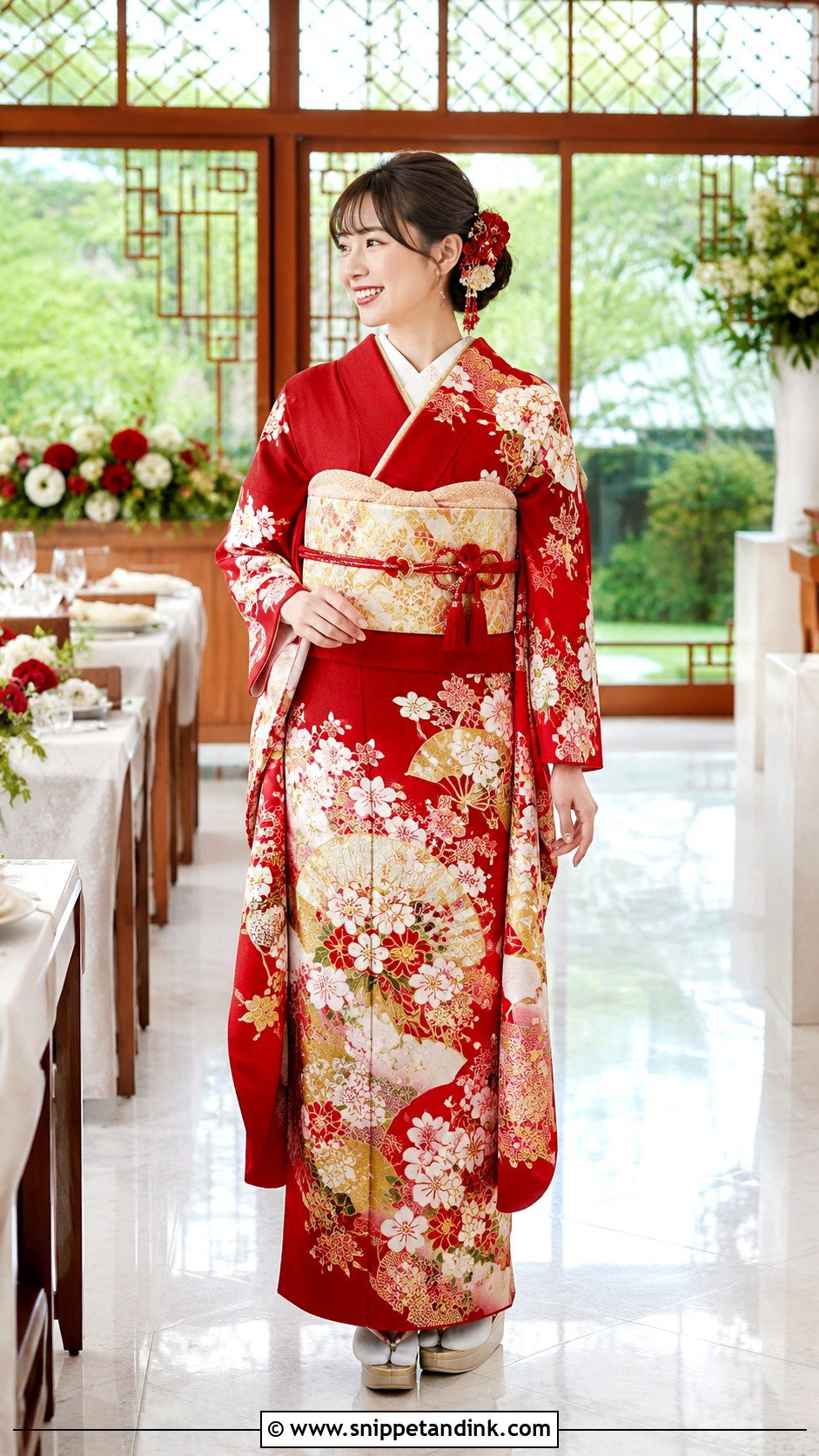 Red Hikifurisode Wedding Kimono - Snippet and Ink - 30 Japanese Wedding Dress Ideas