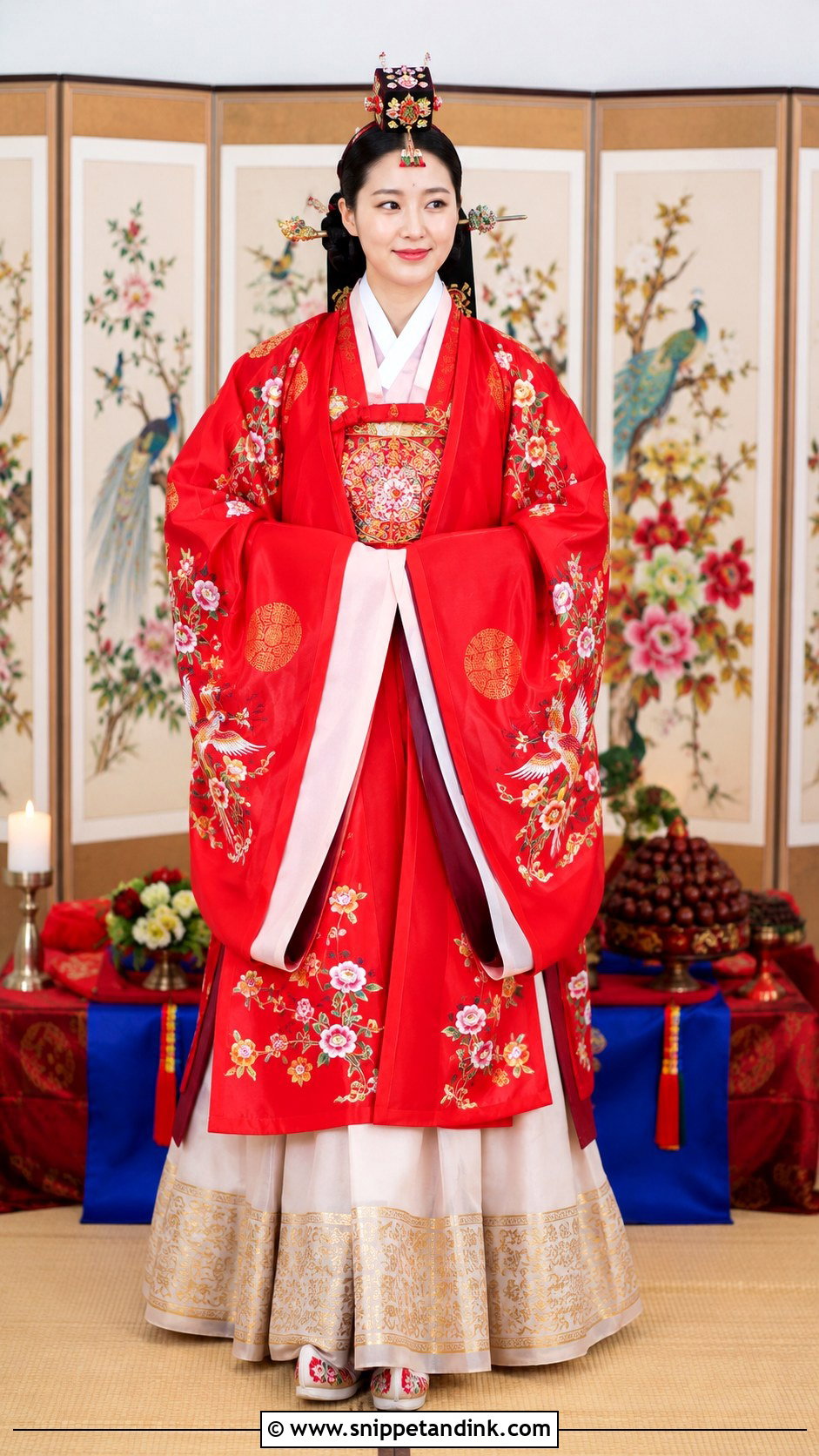 Red Hwarot Korean Bridal Dress - Snippet and Ink - 20 Korean Bridal Dress Ideas
