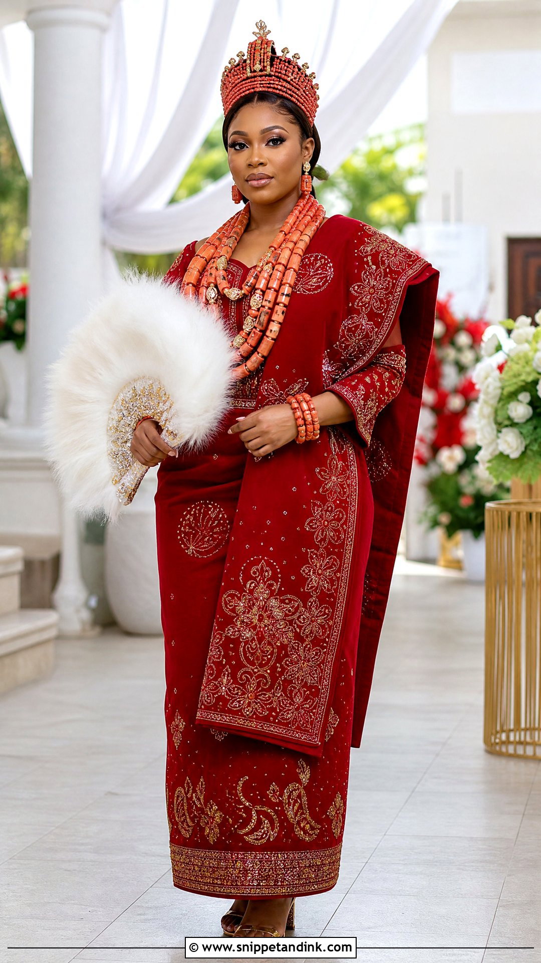 Red Igbo George Double Wrapper And Blouse - Snippet and Ink - 20 Traditional Igbo Nigerian Wedding Dresses
