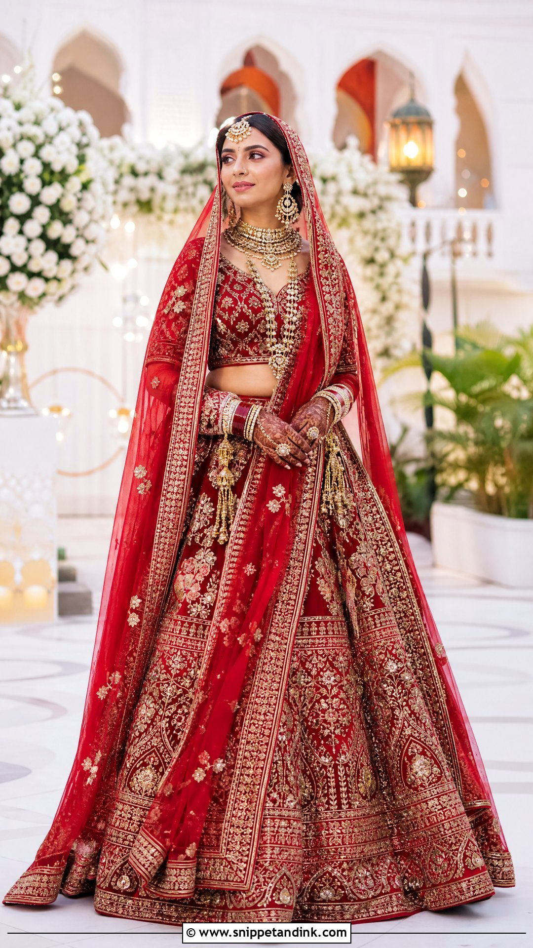 Red Indian Bridal Lehenga With Double Dupatta - Snippet and Ink - 20 Indian Bride Wedding Dress Ideas