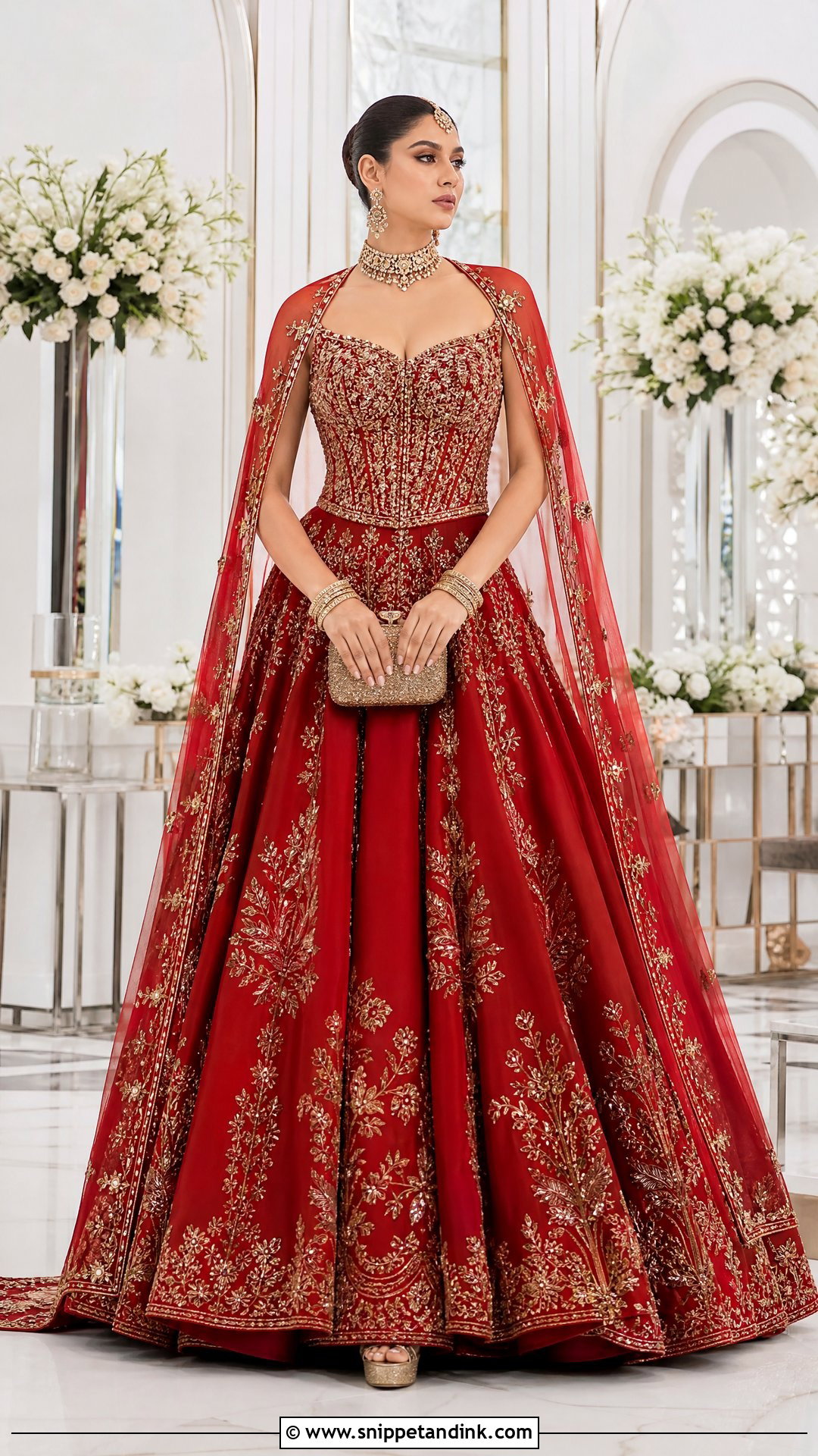 Red Indian Embroidered Bridal Gown - Snippet and Ink - 20 Red Indian Bridal Dress Ideas