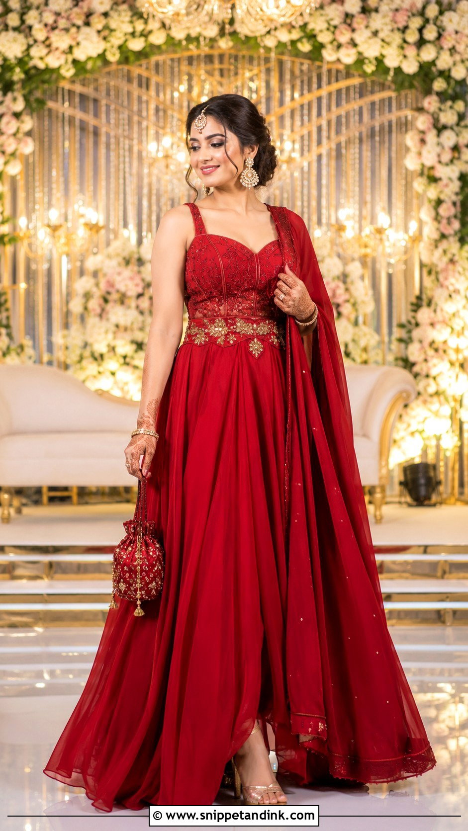 Red Indo Western Gown for Sangeet Function - Snippet and Ink - 20 Gown for Sangeet Function Ideas