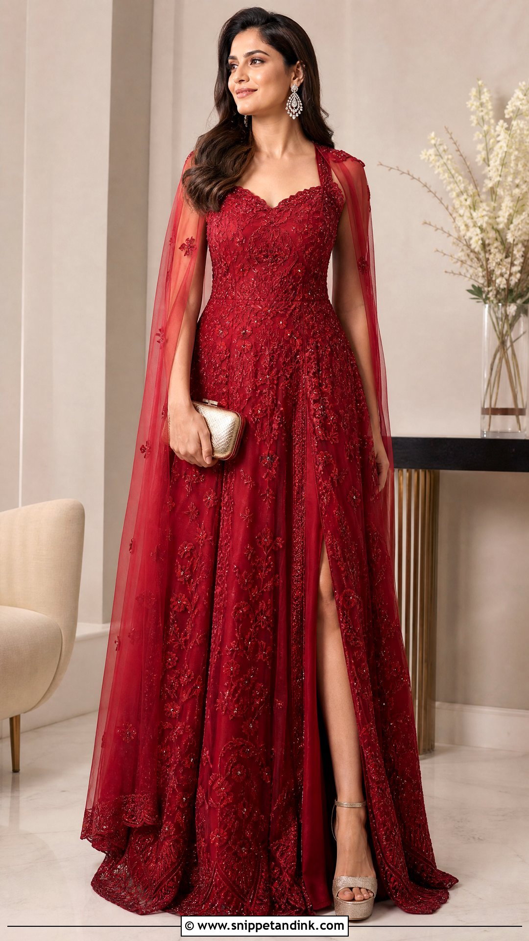 Red Indo Western Sangeet Gown - Snippet and Ink - 20 Red Sangeet Outfit Ideas